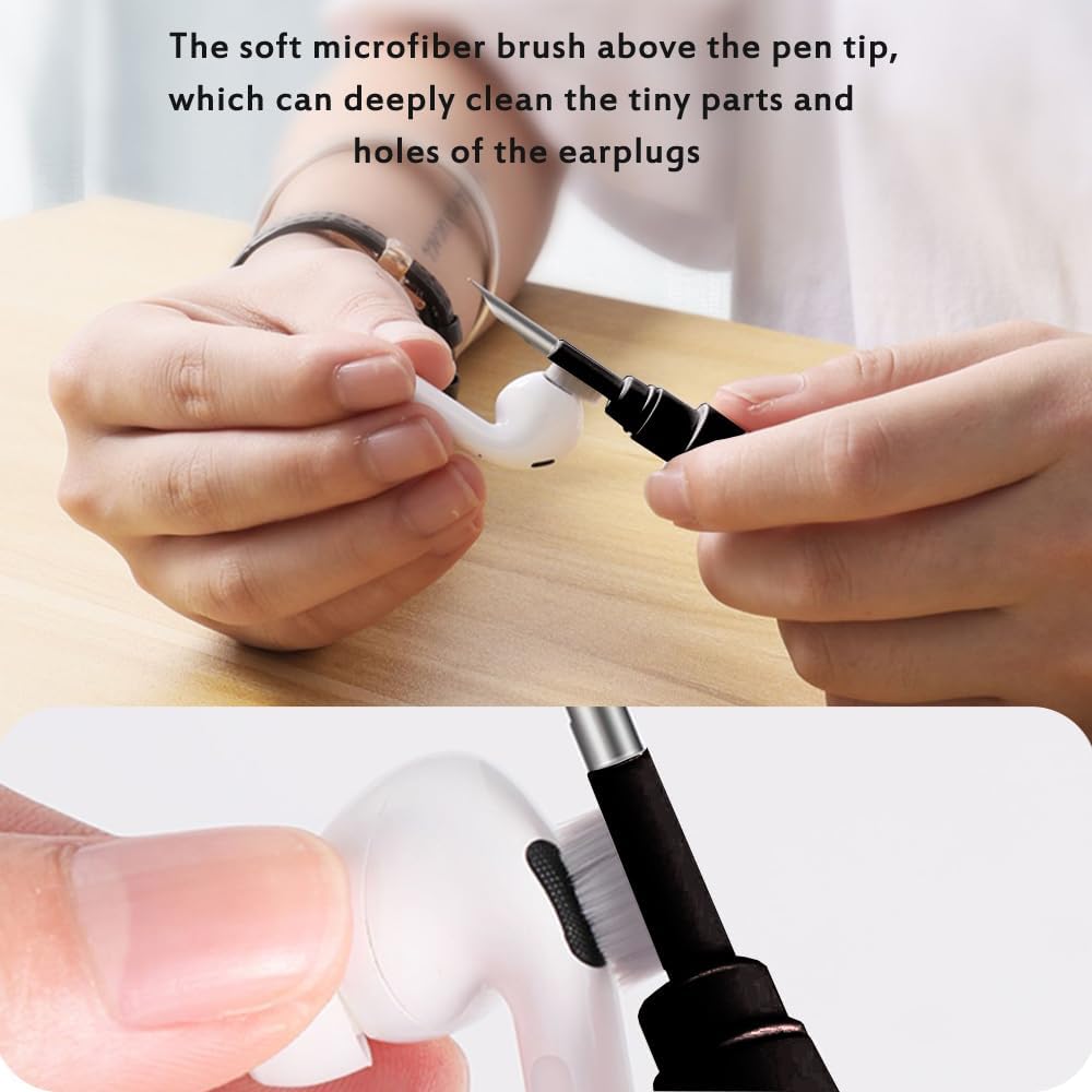 Cleaner Kit for Earbuds, Cleaning kit for Airpods Pro 1 2 3, Multi-Function Cleaning Tool with Brush Flocking Sponge for Wireless Earphones Bluetooth Headphones Case Camera and Phone(Black)
