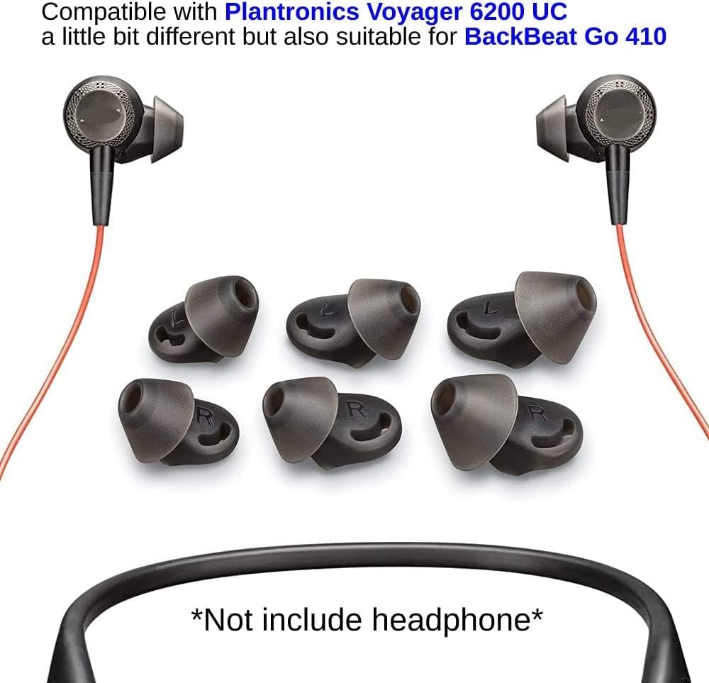 Voyager 6200 UC Eartips Replacement,in-Ear Gels Kit for Plantronics Backbeat Go 410 Headphone-3 Pair Large