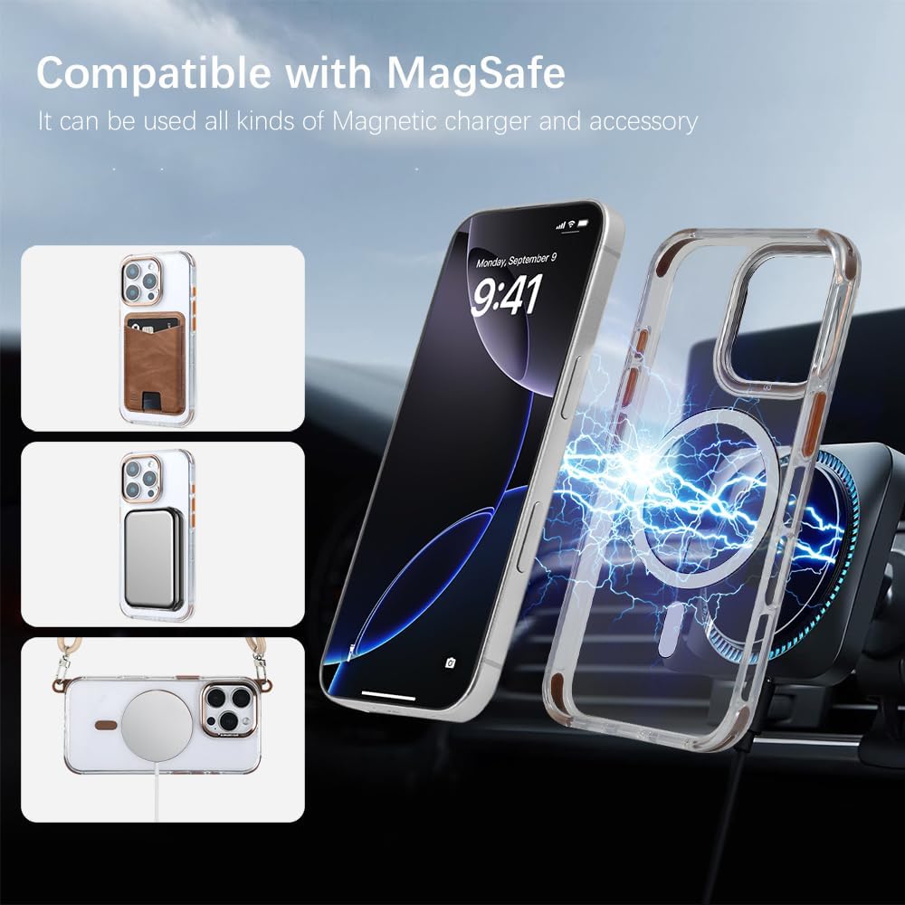 for iPhone 16 Pro Max Case with 62.99 inch Lanyard, Classic Clear&Brown Magnetic Phone Case, Drop&Shockproof Protection Cases, Phone Holder Lanyard, Compatible with Magnet Accessory
