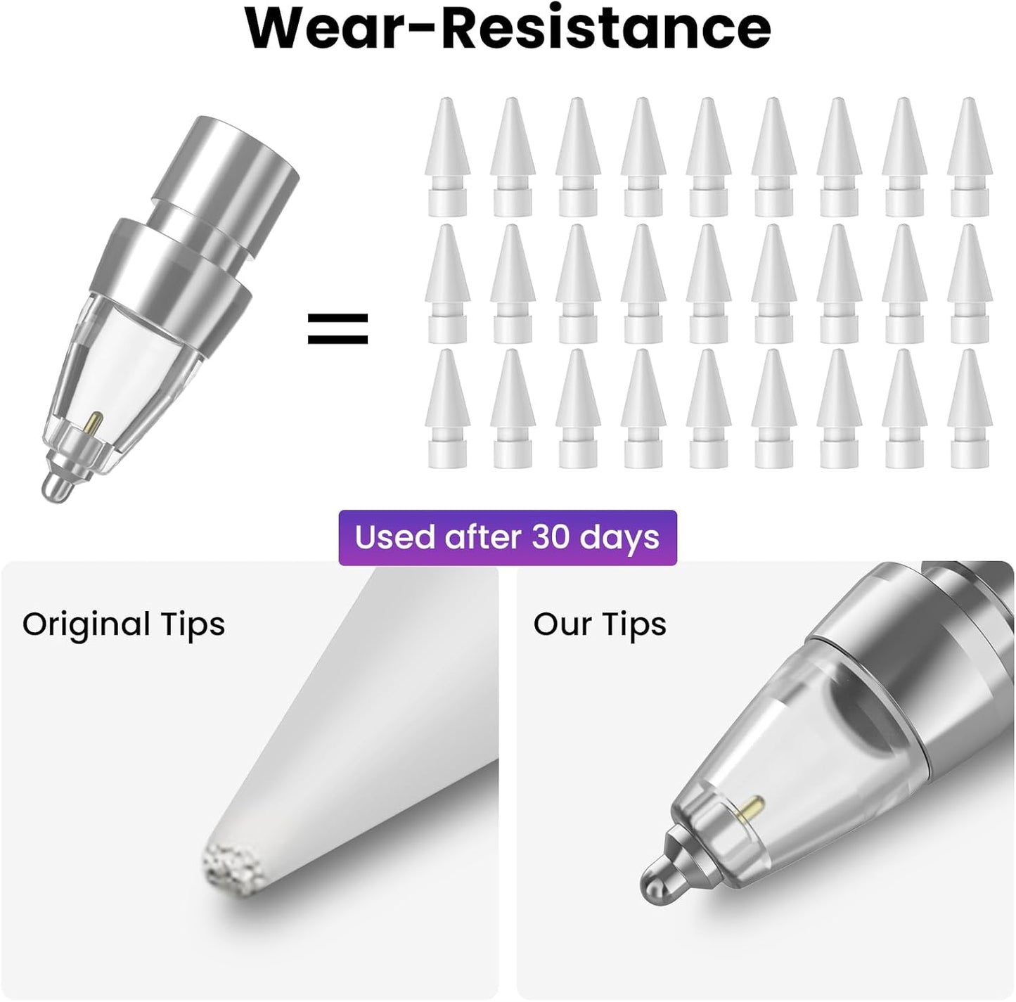 Delidigi 4 Packs Replacement Tips Compatible with Apple Pencil Pro/2nd Generation/1st Gen/USB-C, Metal Body Precise Control Pen Like iPencil Tips Nibs