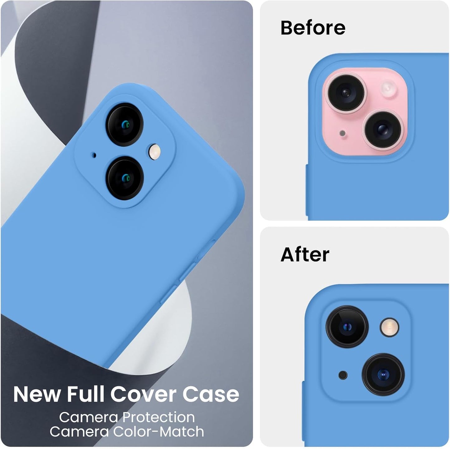 FireNova Designed for iPhone 15 Case, Silicone Upgraded [Camera Protection] Phone Case with [2 Screen Protectors], Soft Anti-Scratch Microfiber Lining Inside, 6.1 inch, Blue