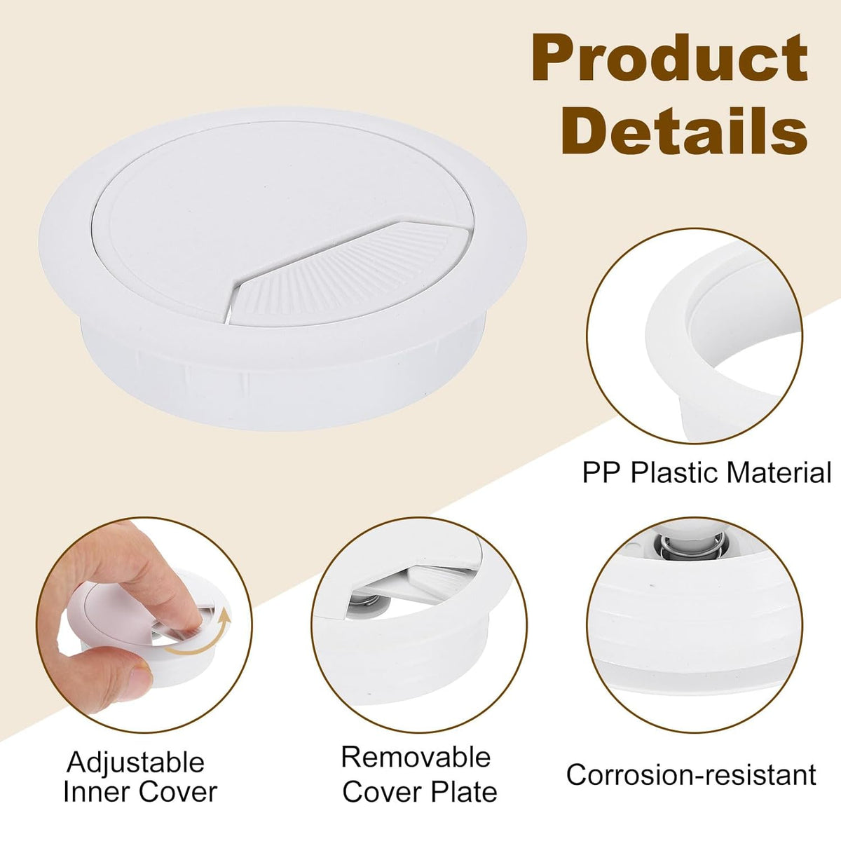 uxcell 8 Pcs 60mm (2.36 Inch) Desk Grommet, Plastic Cable Hole Cover, Wire Cord Cable Organizer for Home Office Computer Desk Cabinet, White