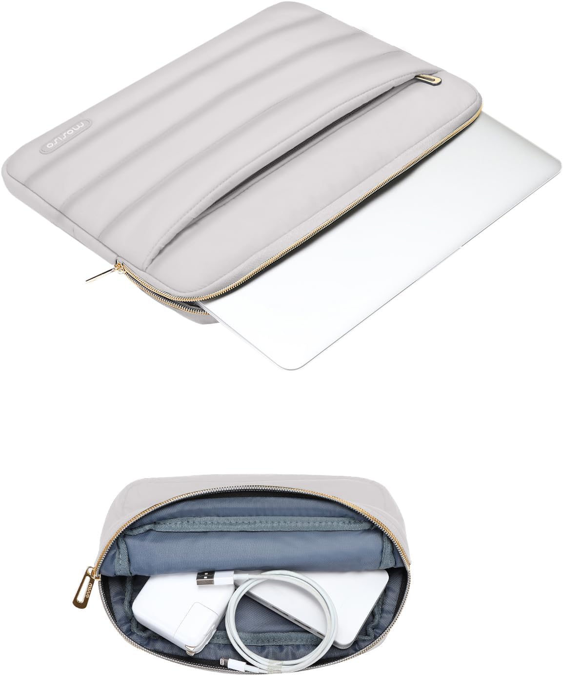 MOSISO 15-15.6 inch Laptop Case, 16 inch Puffy Laptop Sleeve Compatible with MacBook Pro 16, HP Dell ASUS Acer Toshiba Lenovo Notebook Computer, Polyester Horizontal Bag with Small Case, Gray