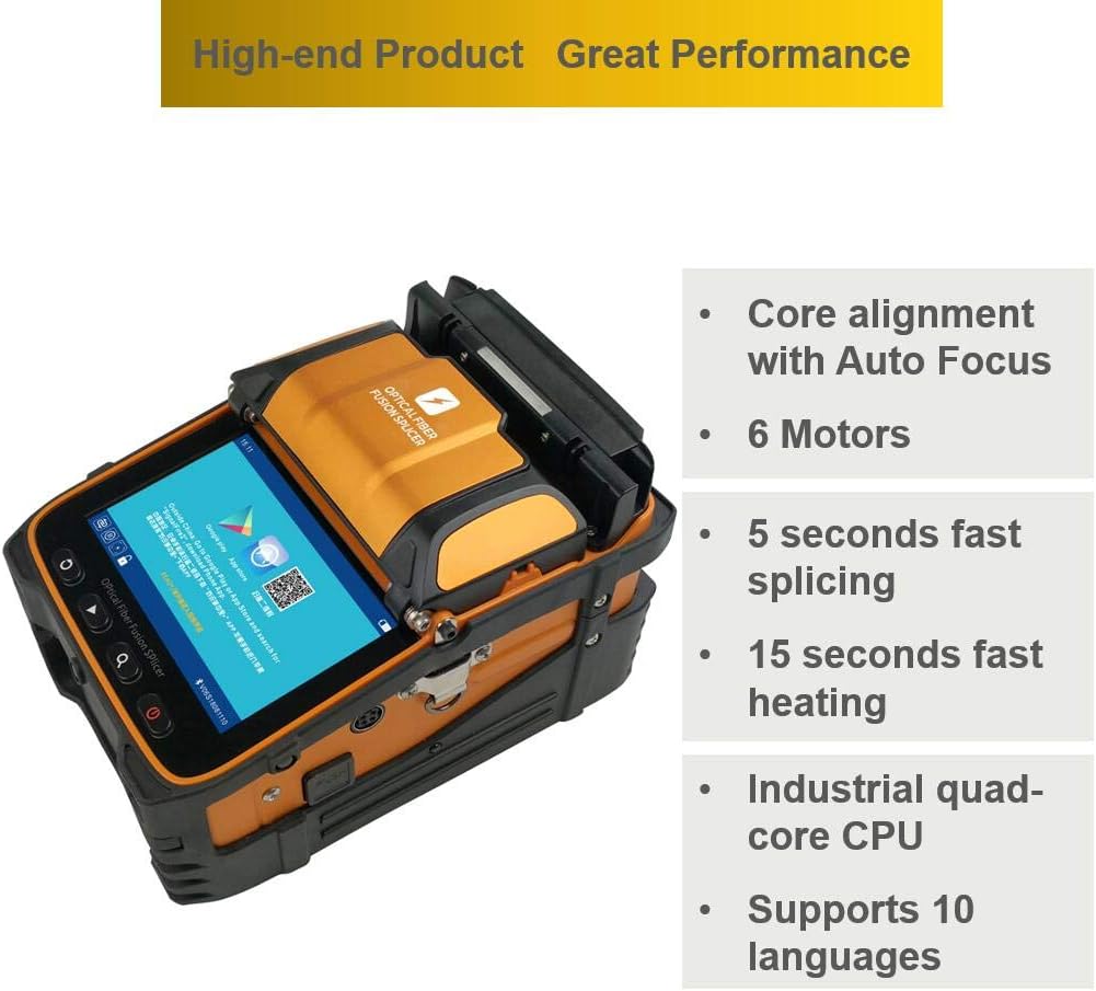AI-9 Fiber Fusion Splicer Machine with Tutorial Videos Fusion Splicer Fiber Optic Core Alignment with Automatic Focus and 6 Motors for Trunk Line Construction, FTTH and Cable Splicing Projects