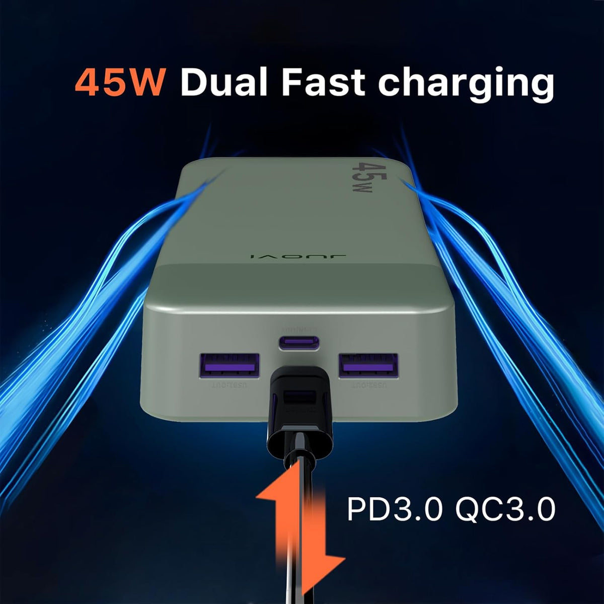 Power Bank, 20000mAh 45W Portable Charger, PD3.0 QC4.0 Fast Charging with LED Display, 2 USB-C, 2 USB-A, Battery Pack for iPhone 15 14 13 Series, MacBook, Galaxy, iPad, and More (Green)