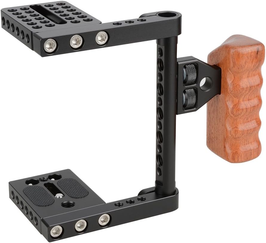 CAMVATE DSLR Video Camera Cage Stabilizer Rig with Wooden Handle Compatible for Camera Accessories - 1392
