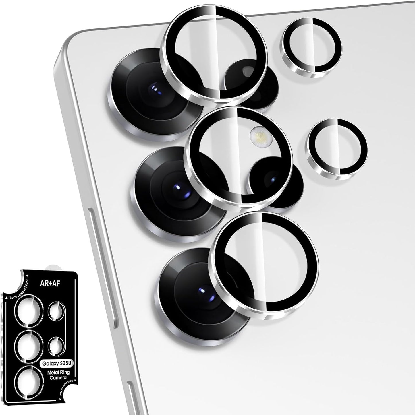 for Samsung Galaxy S25 Ultra Camera Lens Protector, Individual Metal Ring Tempered Glass Lens Cover, [Strong Adsorption] Scratch Resistant Ultra-Thin HD Clear Lens Cover, 1 Set-Slivery Ring