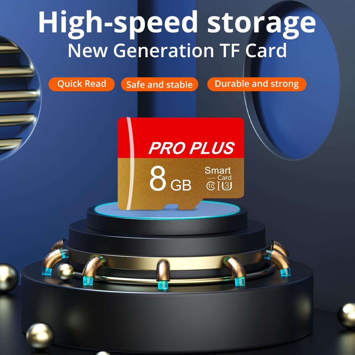 2 Pack TF Card 8GB with Adapter, High Speed Memory Card, UHS-I C10 A1 Memory TF Card for Tablet/Mobile Phone/Camera/Car Audio/Game Console (TF162 Red Gold 8GB)