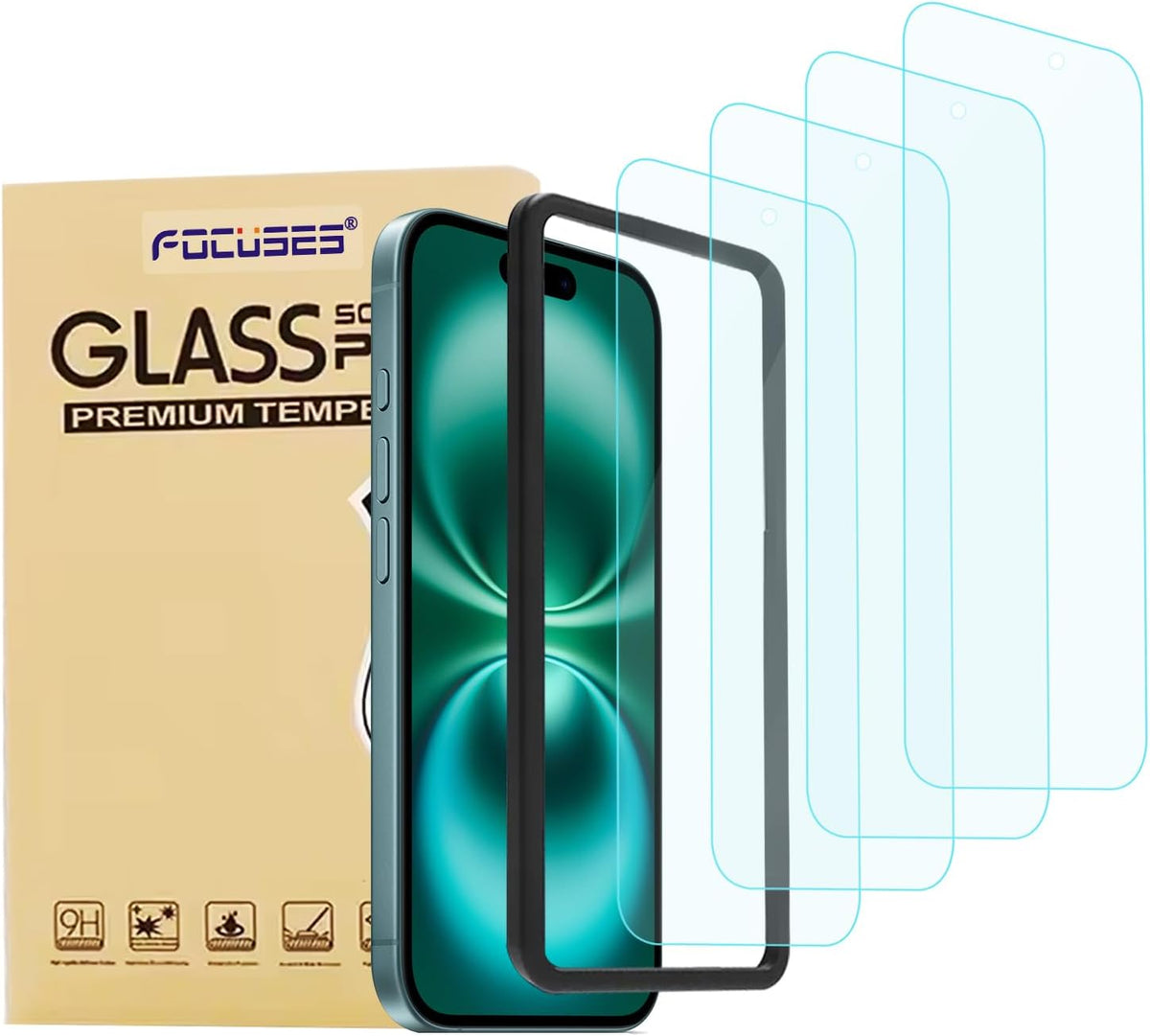 4 Pack Anti Blue Light Screen Protector for iPhone 16,iPhone15 [6.1inch] with Installation Frame,9H+ Anti Blue Light Tempered Glass, Anti-Scratch, Case Friendly