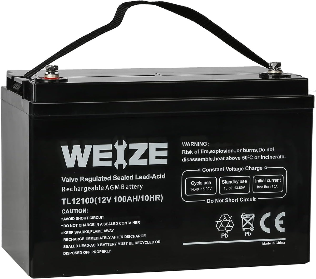 Weize Deep Cycle AGM 12 Volt 100Ah Battery, Maintenance-Free, 3% Self-Discharge Rate, 1150A Max Discharge Current, Perfect for RV, Solar, Trolling Motor, Wind, Marine, Camping and Off-Grid System