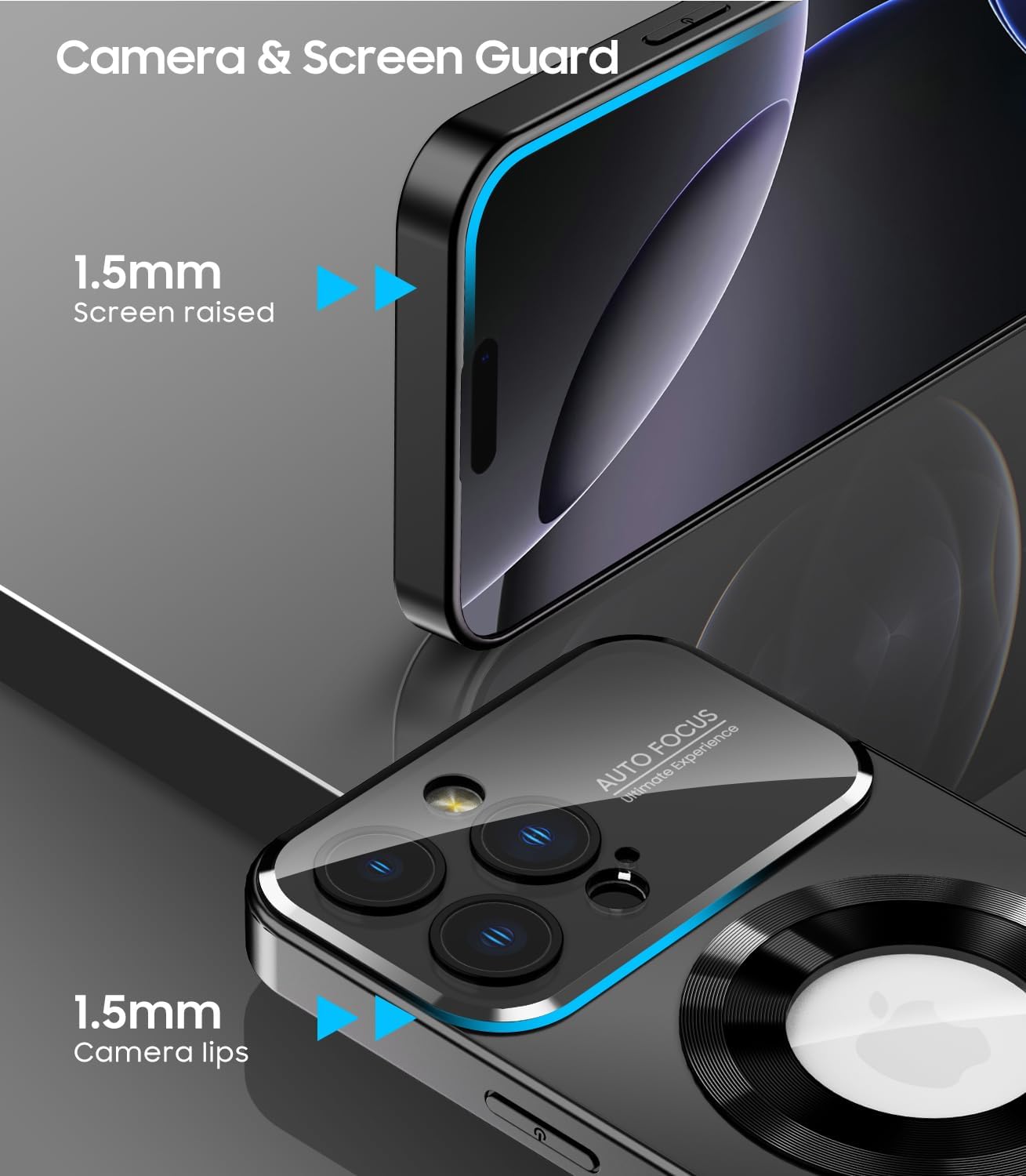 Magnetic for iPhone 16 Pro Case, Compatible with MagSafe, Built-in Camera Lens Protector, Logo View, Military Grade Drop Proof Phone Cover, Black