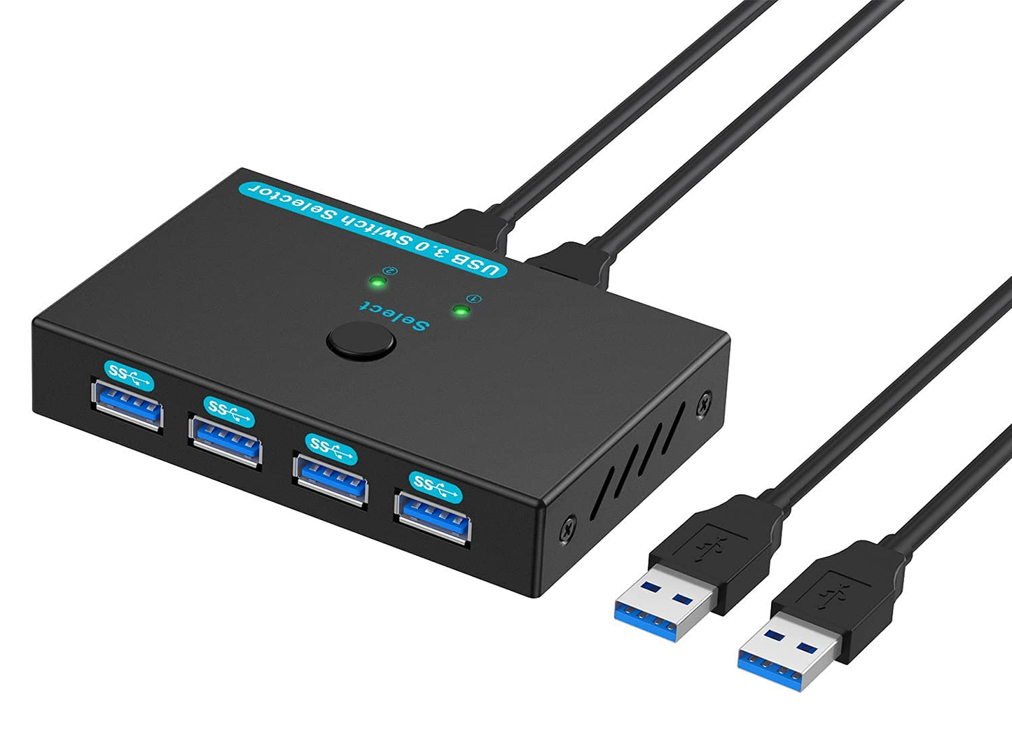 SGEYR USB 3.0 Switch USB Switcher 2 Computers Sharing 4 USB Devices USB Metal KVM Switch for Printer, Keyboard switches, Scanner PCs with One-Button Swapping and 2 Pack USB Cables