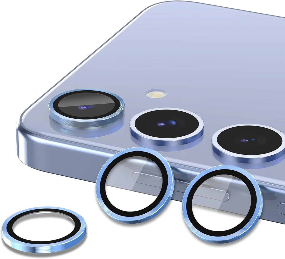for Samsung Galaxy S25 Plus Camera Lens Protector, Individual Metal Ring Tempered Glass Lens Cover, [Strong Adsorption] Scratch Resistant Ultra-Thin HD Clear Lens Cover, 1 Set-Blue