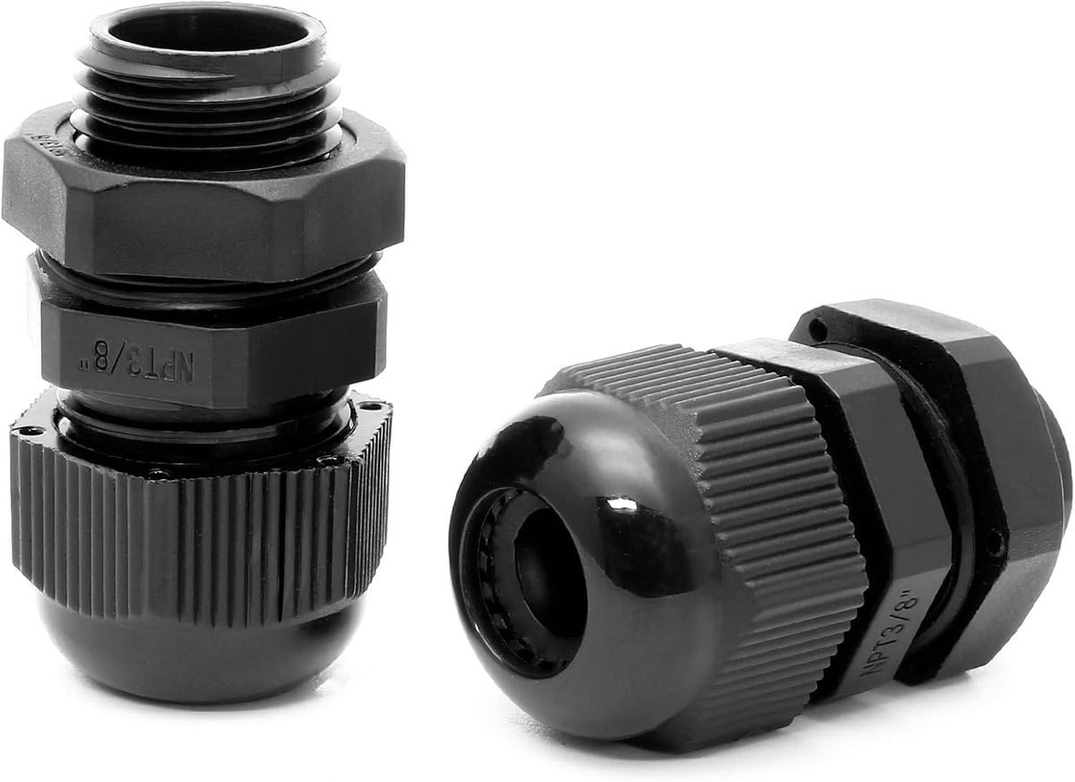 20 Pcs 3/8" NPT Nylon Cable Glands, IP68 Waterproof Adjustable Cord Grip Cable Connector Strain Relief Wire Protectors for 5-9mm Cable Diameter, Black