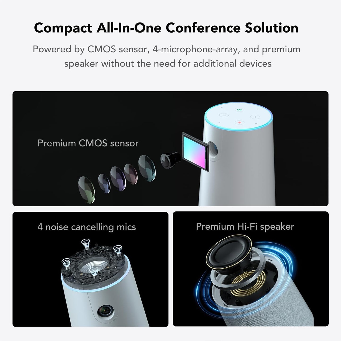NUROUM C20(2nd Gen) HD Conference Webcam, 1080P Video Conferencing Camera with Microphone and Speaker, All in One Computer Camera for Desktop, 13ft Voice Pickup, AI Noise-Cancellation, USB Plug&Play