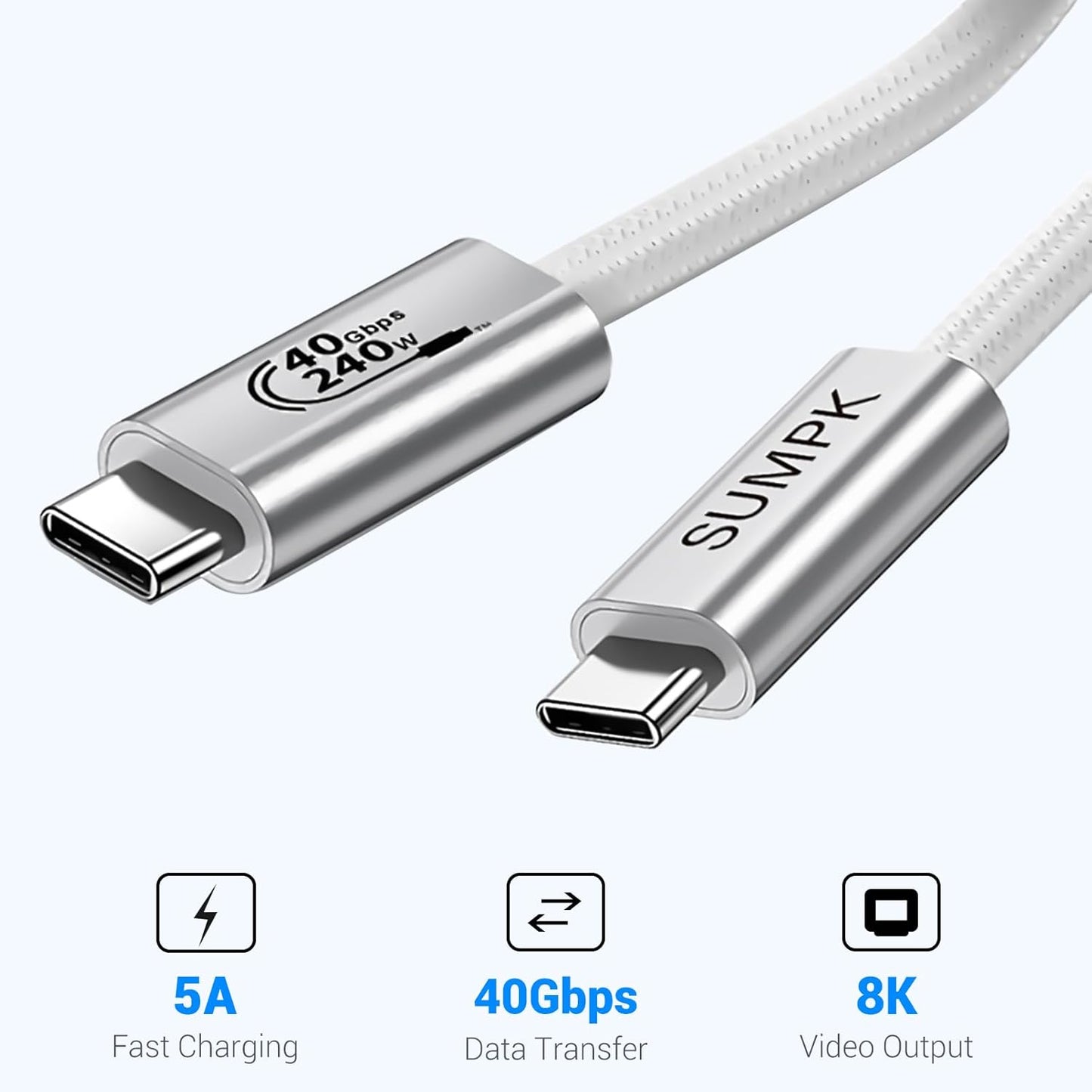 1 FT Short USB4 Cable 2 Packs, 240W USB C to USB C 40gbps Fast Charging, 8K Video Monitor Cord Compatible for Thunderbolt 4, Thunderbolt 3 and USB4 Devices