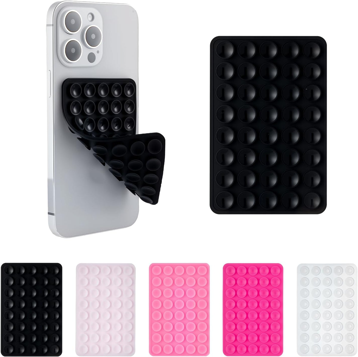2 Pack Silicone Double-Sided Suction Grip – 40 Cups per Side, Strong Hold for iPhone, Galaxy, Pixel, Android – Hands-Free for Selfies & Videos (Black)