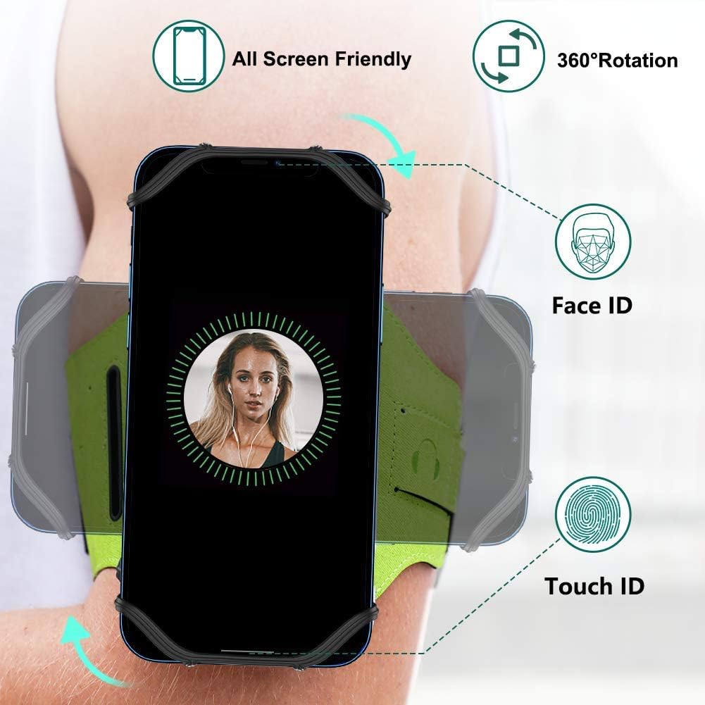 VUP Running Armband 360°Rotatable for iPhone 13/Pro Max/Pro/Mini/12/11/SE/Xs/XR/X/8/7/Plus, Fits All 4-6.7 Inch Smartphones, with Key Holder Phone Armband for Running Hiking Biking (Green)
