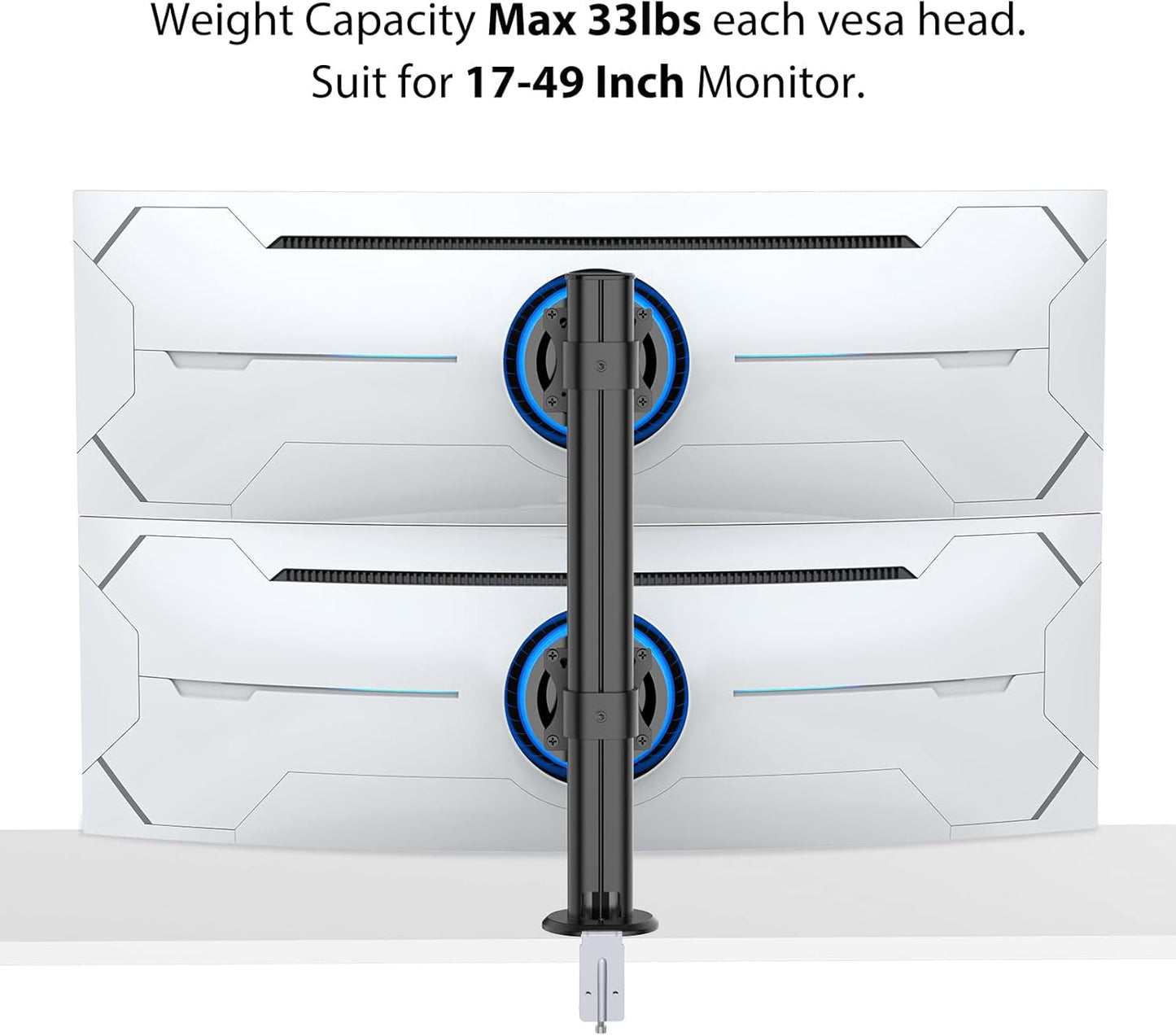 BEWISER Dual Monitor Stand Desk Mount- Vertical Heavy Duty Monitor Riser Fits Two 17 to 49 Inch Screen with Swivel, Tilt, Height Adjustable,weight capacity up to 33 lbs，BL200-B