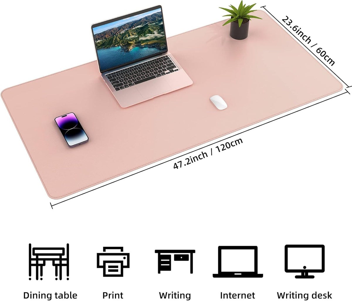 Leather Desk pad Protector, Large Desk mat with Natural Cork & PU Leather,Mouse pad,Non-Slip Office Desk Mat,Waterproof Desk Writing Pad for Office and Home (47in*23.7in, Pink)