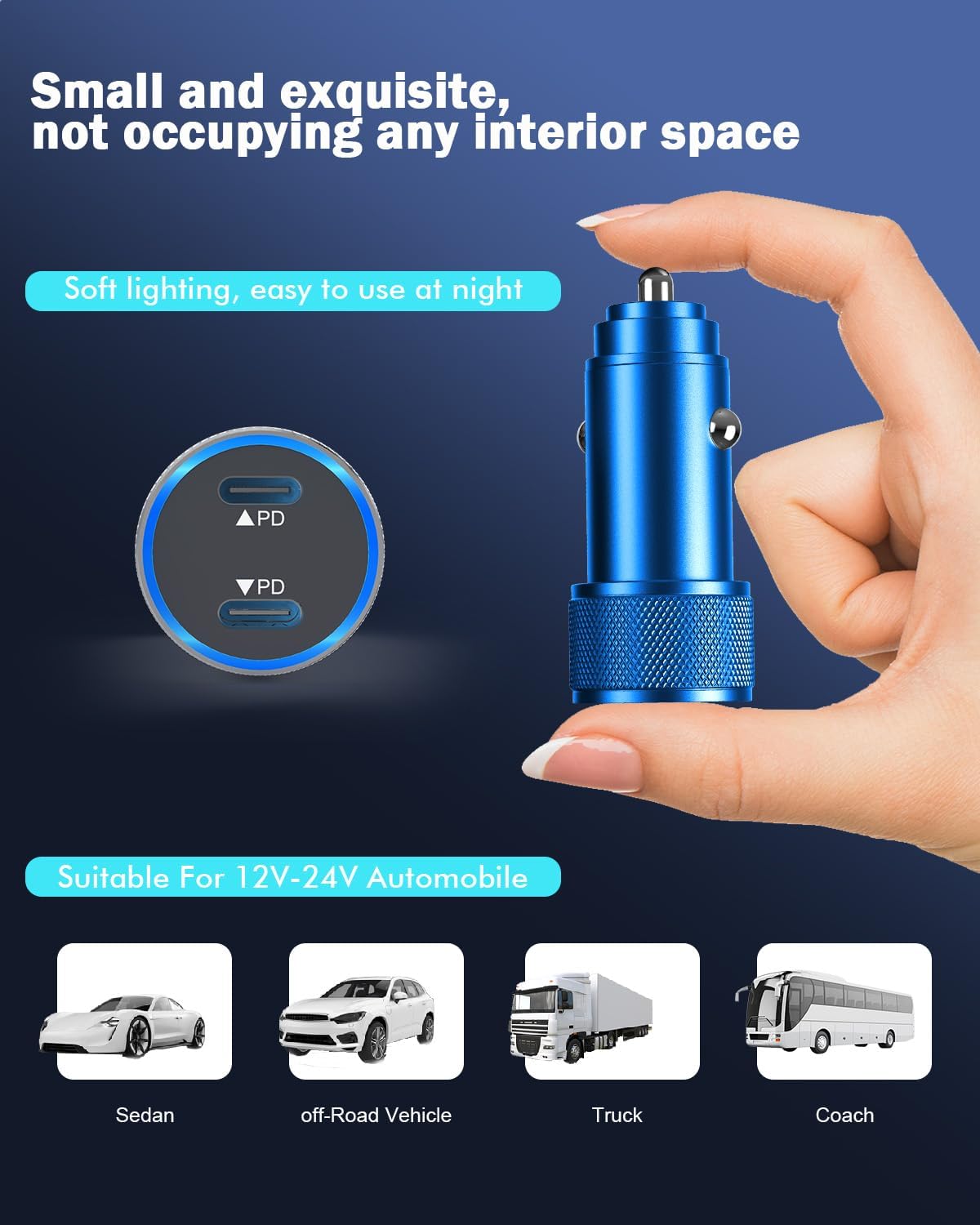 iPhone Car Charger Fast Charging,iPhone 16 Car Charger 2PACK Dual USB C PD3.0 Port CarCharging Adapter and USB C to C Braided Nylon Charging Cable Compatible with iPhone 16/16 Pro Max/15/iPad（Blue）