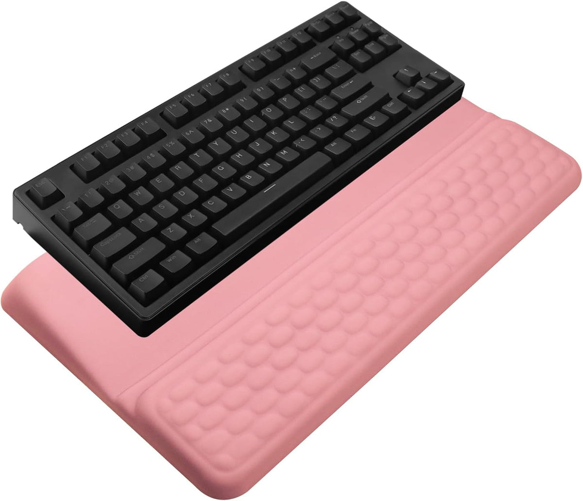 Computer Keyboard Stand with Wrist Rest, Ergonomic Tilted Keyboard Holder - Keyboard Riser with Wrist Pad - Keyboard Tray Support for Office Home - Pink