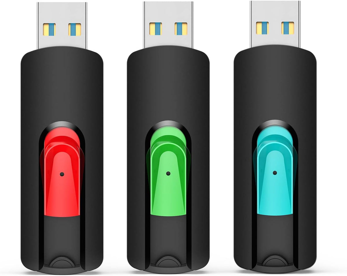 Aiibe 64GB Flash Drive 3.0 3 Pack 64GB Thumb Drive USB Drive 64 GB Jump Drives USB 3.0 Flash Drives Memory Stick Zip Drives (64G, Red Green Cyan)