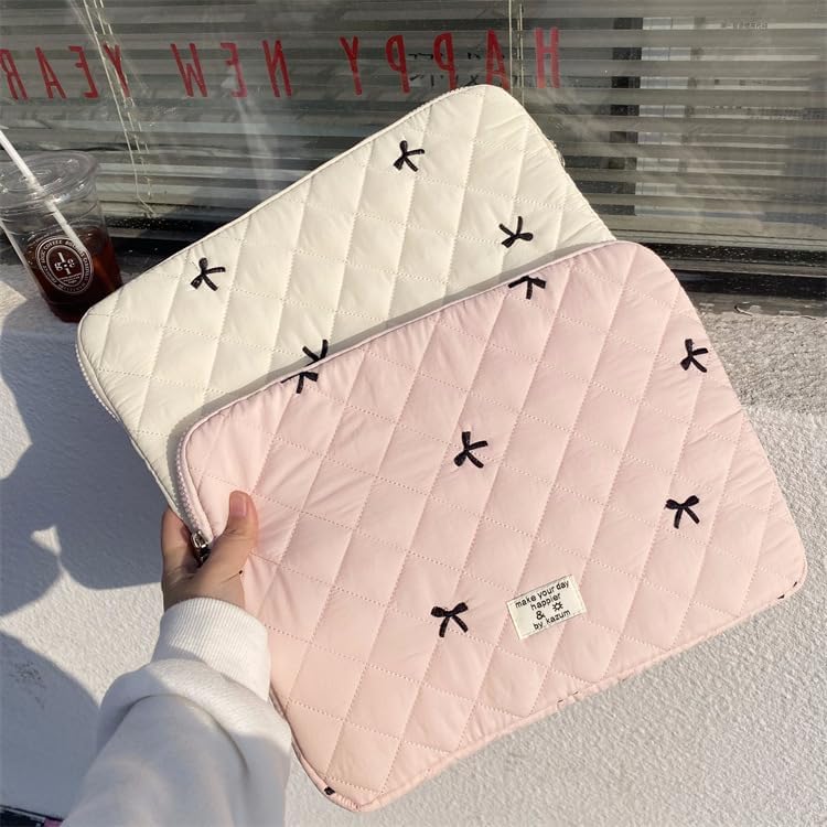 Cute Bow Graphic Carrying Laptop Bag Y2K Preppy Laptop Sleeve Case Bag Kawaii Pad Computer Protect Case Pouch (15-15.6 inch,Pink)