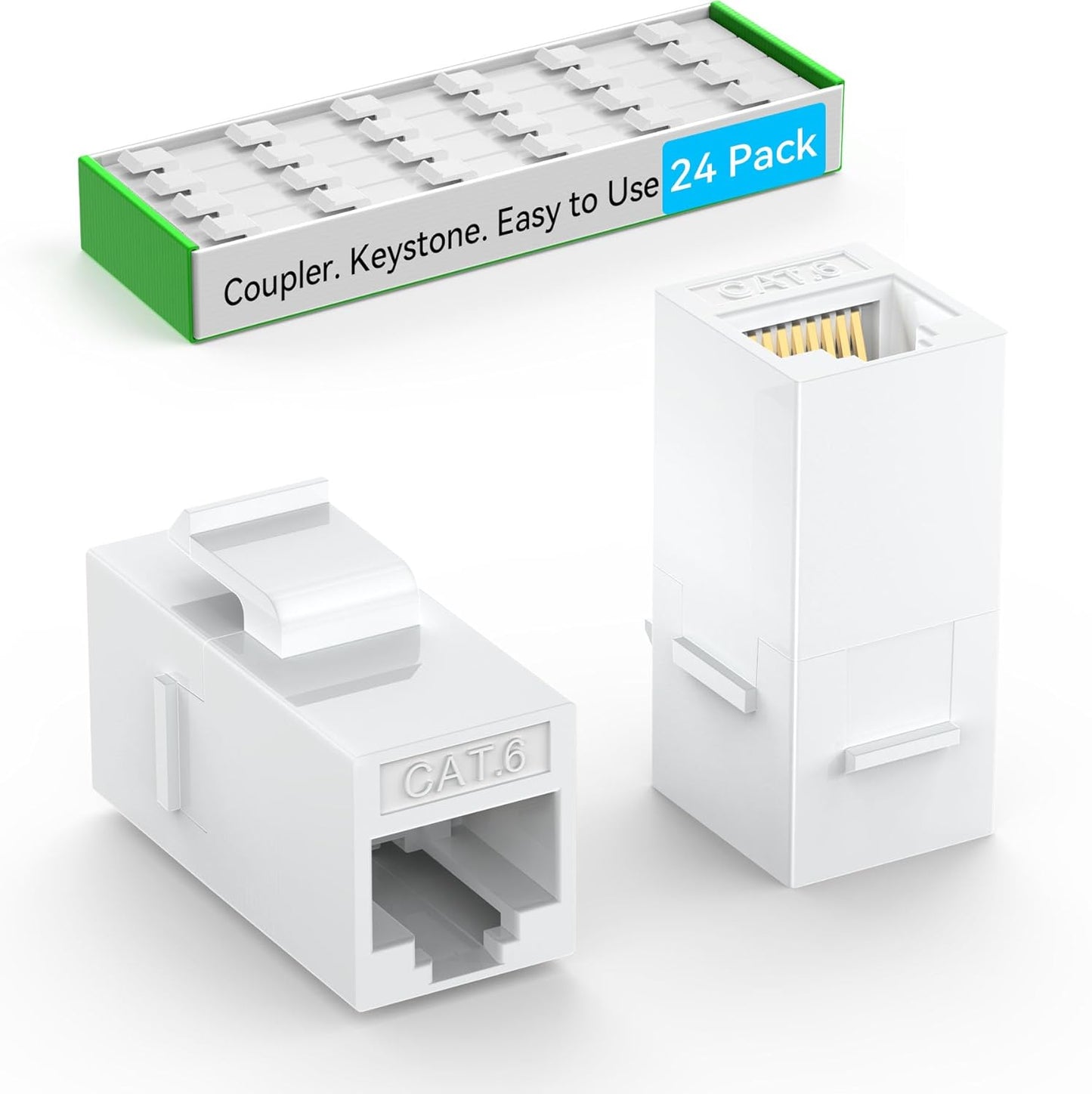 CAT6 RJ45 Keystone Coupler (24 Pack), Cat6 Keystone Jack Female to Female, Cat 6 Inline Keystone Jacks for Wall Plate & Patch Panel, RJ45 Ethernet Coupler White