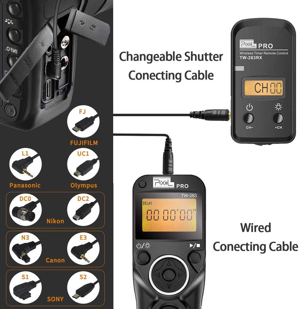 Wireless Remote Shutter Release Cable Wired Timer Remote Control TW-283DC0 Compatible for Nikon D850 D810 D800 D700 D500 D300 D300s D200 D40s D800E D810A D1X D2H D3X D1 D2 D3 D3s D4 D5 D4s F5 F6 F100