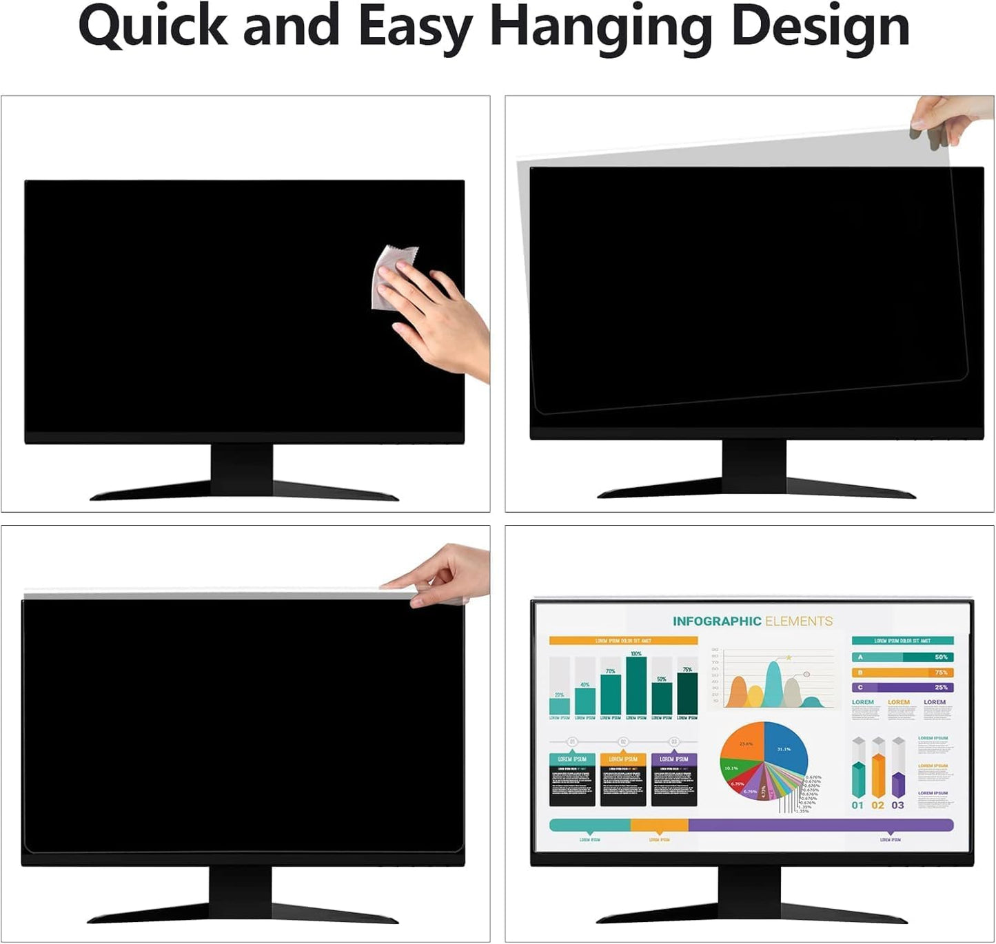 [2 Pack Computer Privacy Screen Shield Compatible for 21.5/22 Inch 16:9 Widescreen Desktop Monitor - Anti Glare & Blue Light Filter - Hanging Design for Easy On/Off