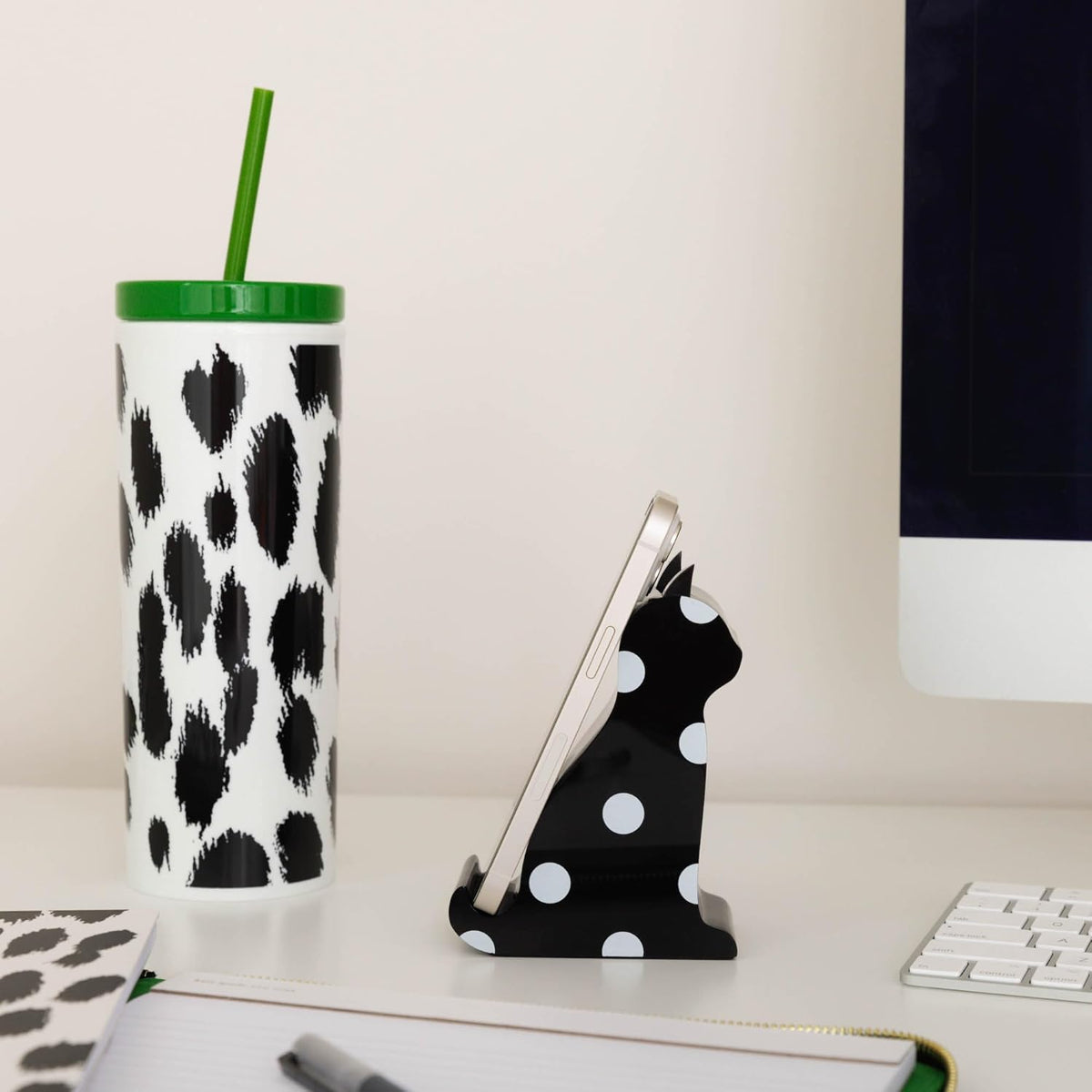 kate spade new york Acrylic Cell Phone Stand, Novelty Phone Holder for Desk, Black Cat (Picture Dot)