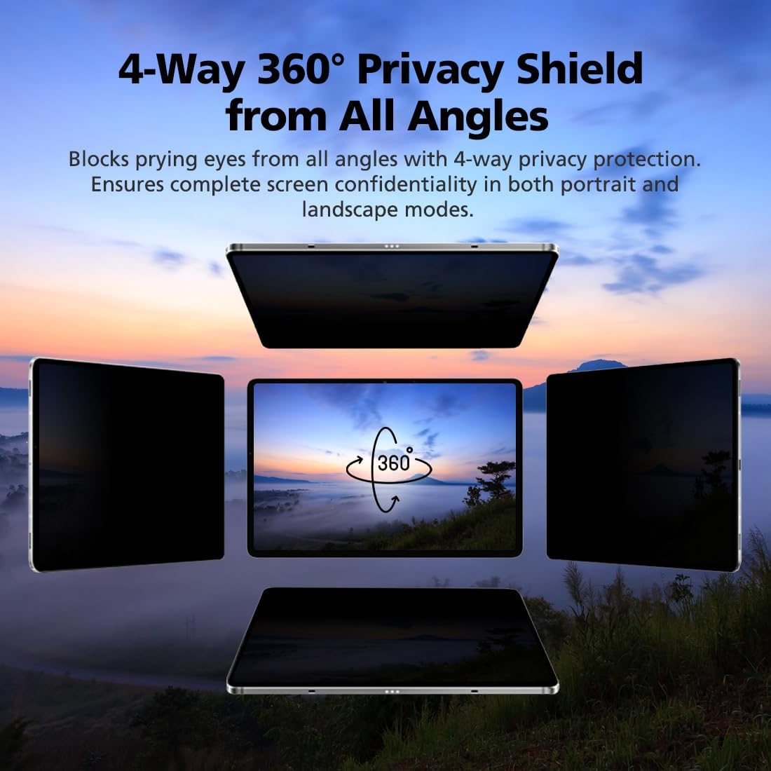 Magnetic & Nano Adsorption 360° 4-Way Privacy Screen Protector for iPad 11th Generation 11 inch | Detachable, Anti-Spy, Anti-Fingerprint | Works in Both Landscape & Portrait Modes