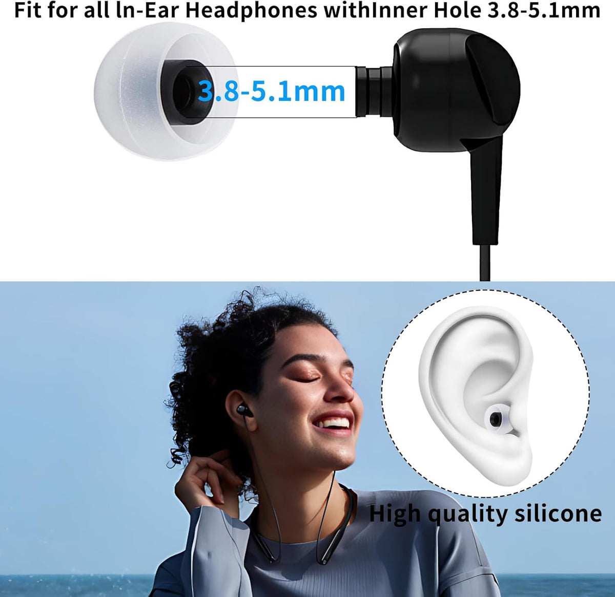 Earbud Tips Ear Bud Tips Soft Anti Slip Washable and Reusable Silicone Replacement Earbud Tips Fit Most in-Ear Earbuds(Inner Hole 3.8mm -5.1mm) 18pcs S M L