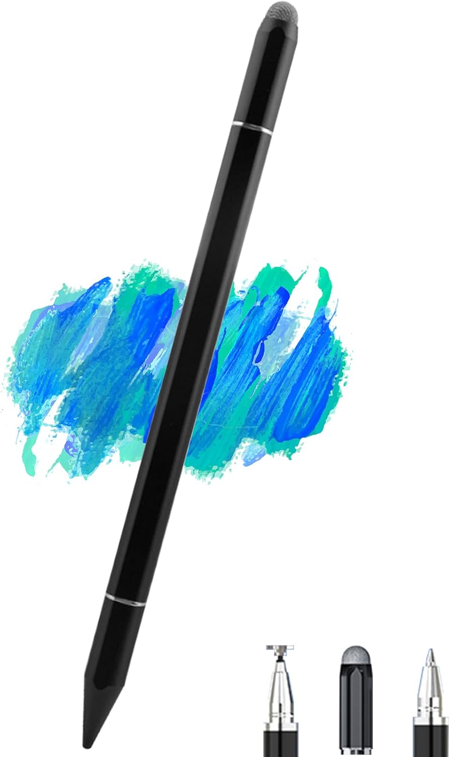 Stylus Pens for iPad, Luntak 3 in 1 Ballpoint Pen, Fiber Tip & Clear Disc Capacitive Stylus iPad Pencil for Apple iPhone/iPad Pro/Mini/Air/Android/Microsoft/Surface All Capacitive Touchscreen - Black