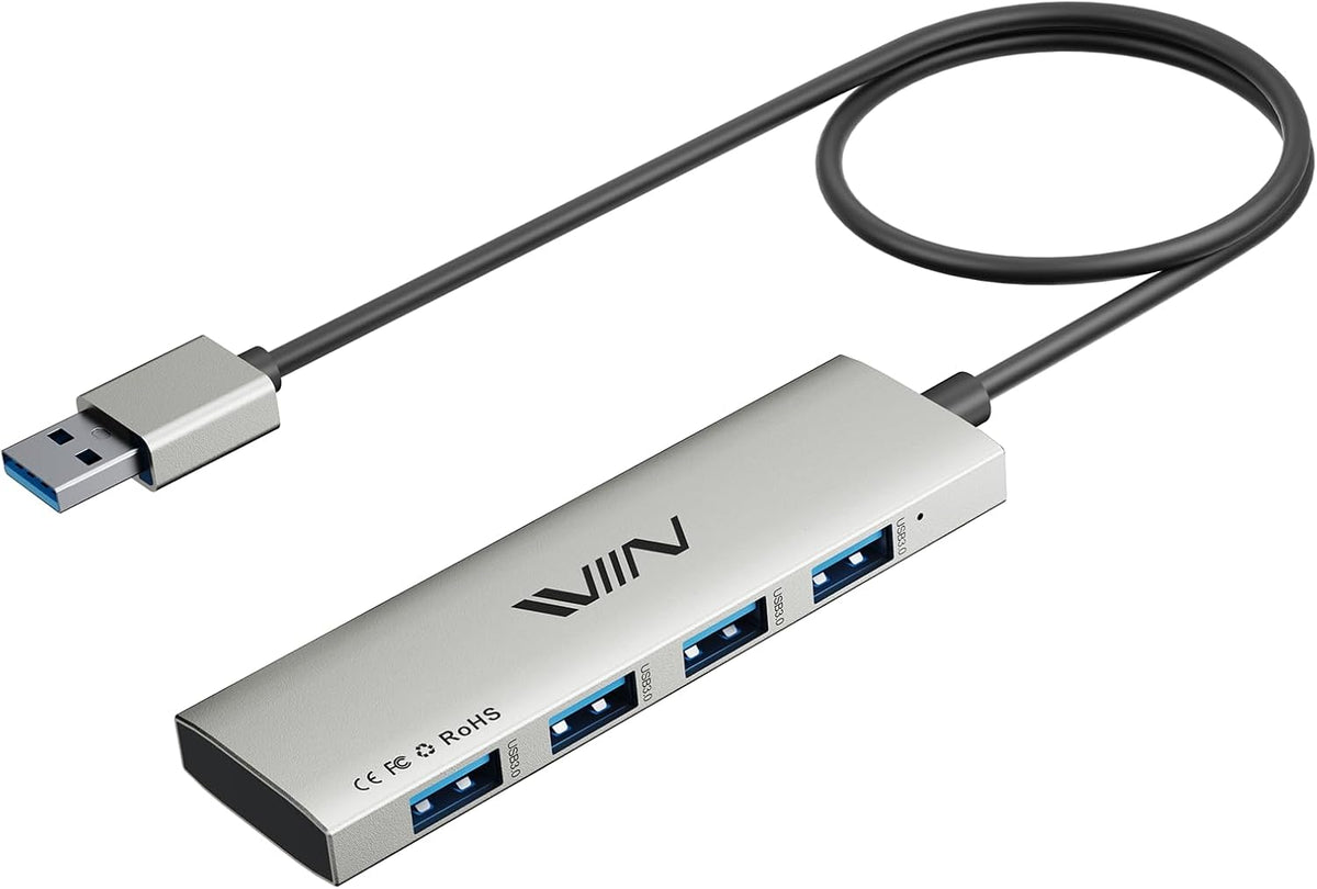 USB 3.0 Hub,4 Port USB Splitter Extender Portable Adapter Multiport Data Hub for Laptop,Xbox,Flash Drive,HDD,Console,Camera,Keyborad,Mouse Windows,Mac OS PC,Not Designed to Charge Devices-Silver