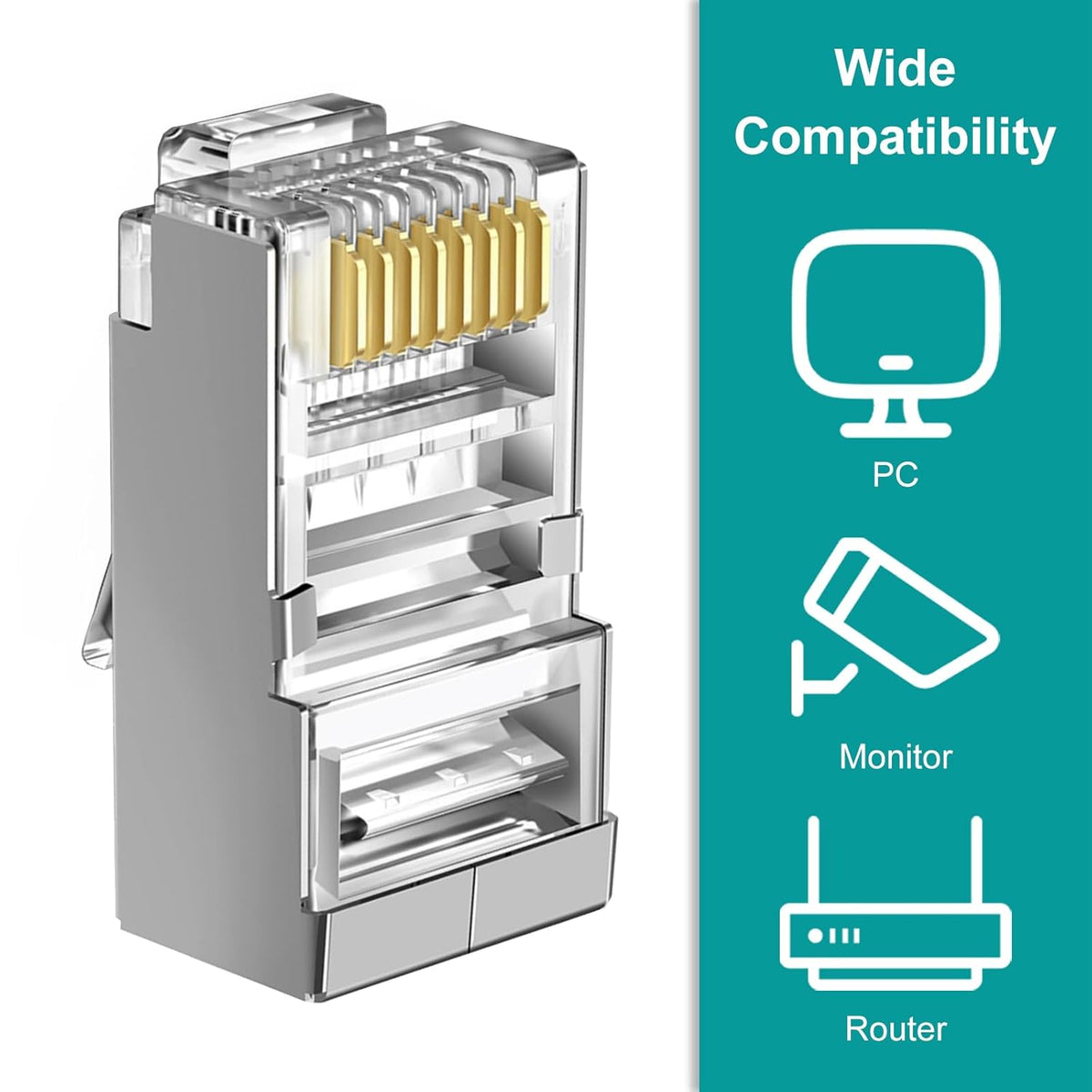 100-Pack Cat 6 Pass Through Shielded RJ45 Connectors with RJ45 Boots Cover (Cat6 Connector/ Cat5e Connector/Ethernet Ends/Cat 6 Ends/ RJ45 Modular Plugs) for Solid or Stranded STP Cable