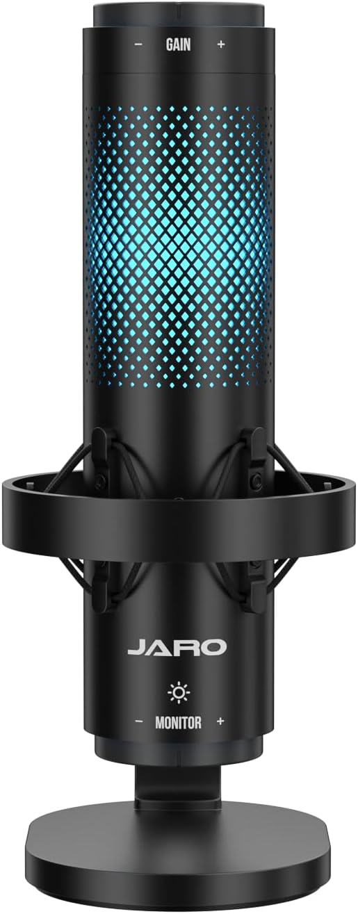 JARO USB Multi-Polar Pattern Condenser Microphone with Mute Noise Cancelation RGB for Podcasting Gaming Streaming YouTube Zoom AMSR Singing Recording [Compatible with PC Laptop Mac PS4/5], J101-CS