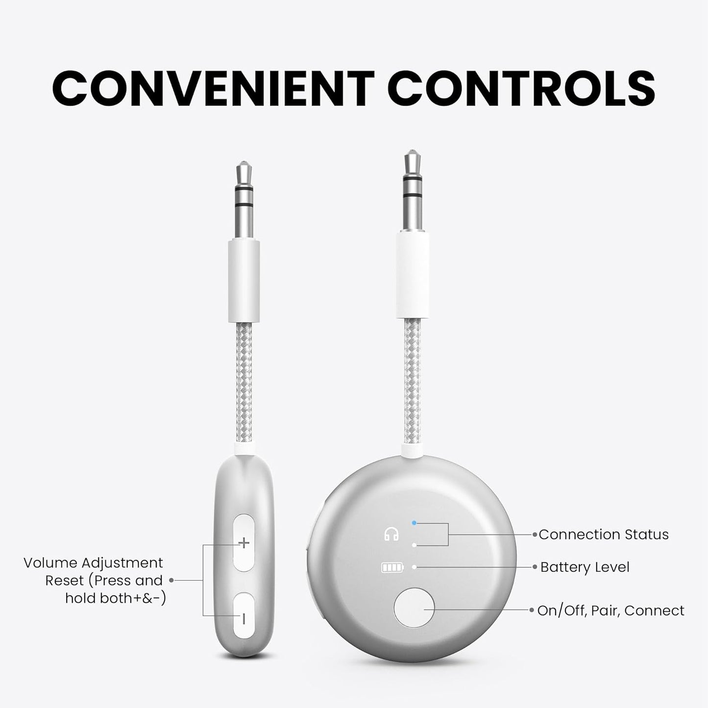 Avantree SoundJet R1 – Airplane Bluetooth Adapter for Headphones & AirPods, aptX Adaptive, Qualcomm Chipset, 20H Battery, Wireless Audio Transmitter for in-Flight Travel Essentials - Silver