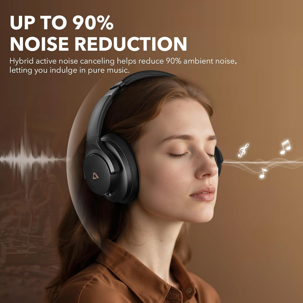 1Mii Y8+ Noise Cancelling Headphones Bluetooth, Wireless LDAC Hi-Res Audio, Custom EQ via App, 75H Playtime, Comfort Fit, Over Ear Headphones Foldable for Airplane Travel Home Office Black