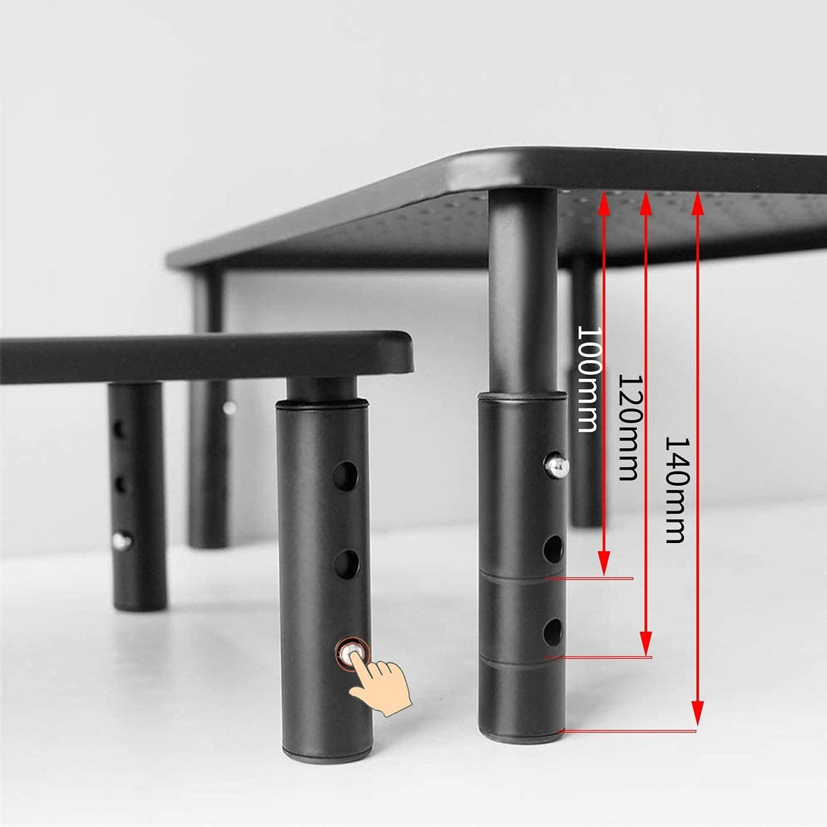 suptek Monitor Stand Riser for Computer,Laptop,Printer, Notebook and All Flat Screen Display with Vented Metal Platform,3 Height Adjustable Laptop Riser,2 Pack,Black(MST003-2)