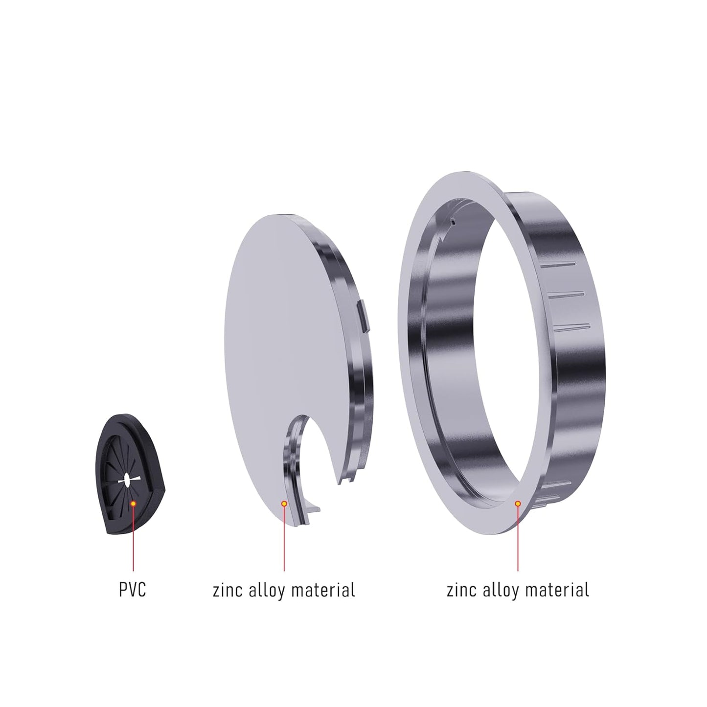 Desk Grommet 2 Inch 50mm, Zinc Alloy Computer Desk Wire Hole Cover, Office Desktop Cord Cable Hole Metal Ring, Silver Tone