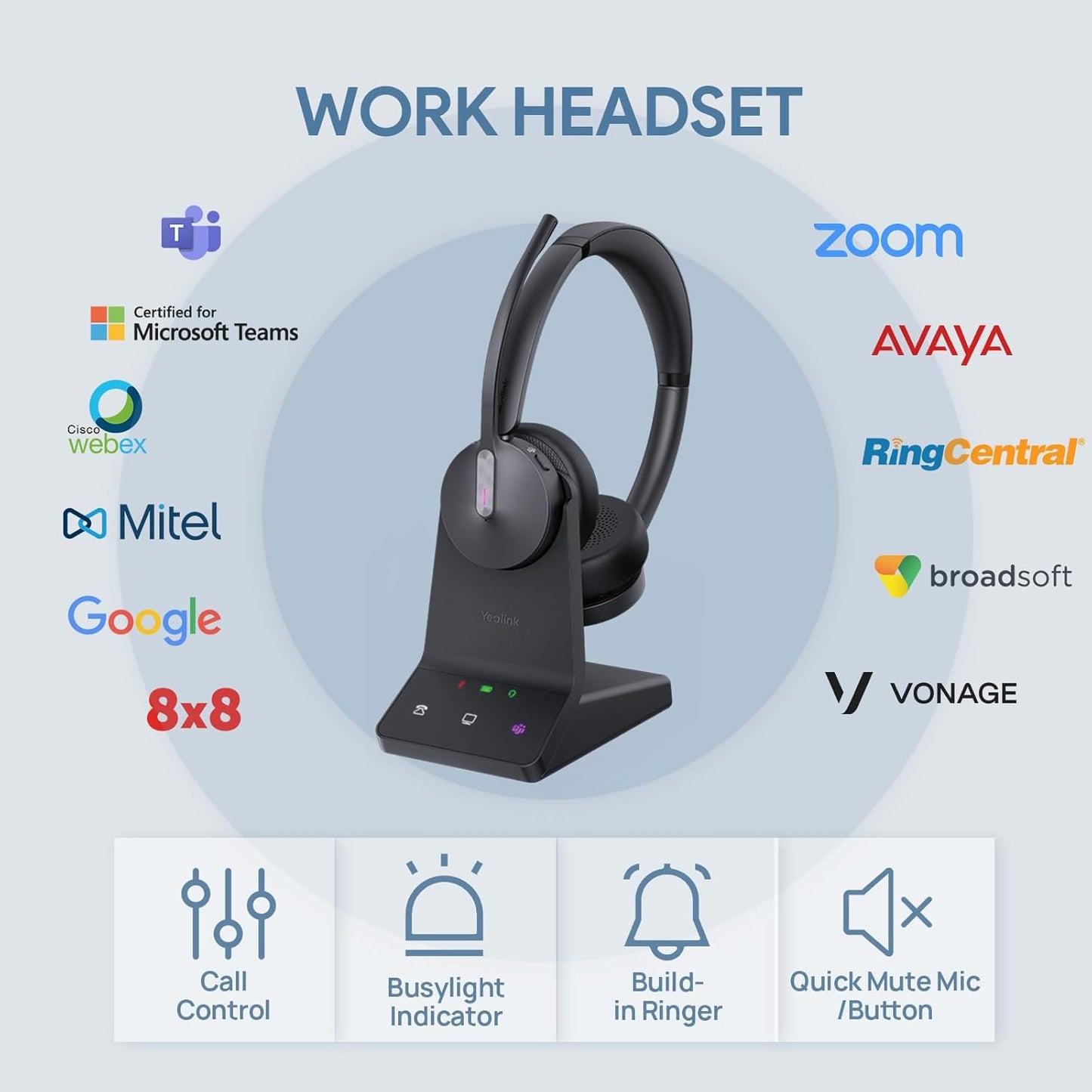 Yealink WH64 Dual UC DECT & Bluetooth Wireless Headset, 606ft Range,Zoom Certified, On Ear Work Headphones with 3X Noise Cancelling Mic, 32 Talk Time, Office Desk IP Phone, PC,Computer