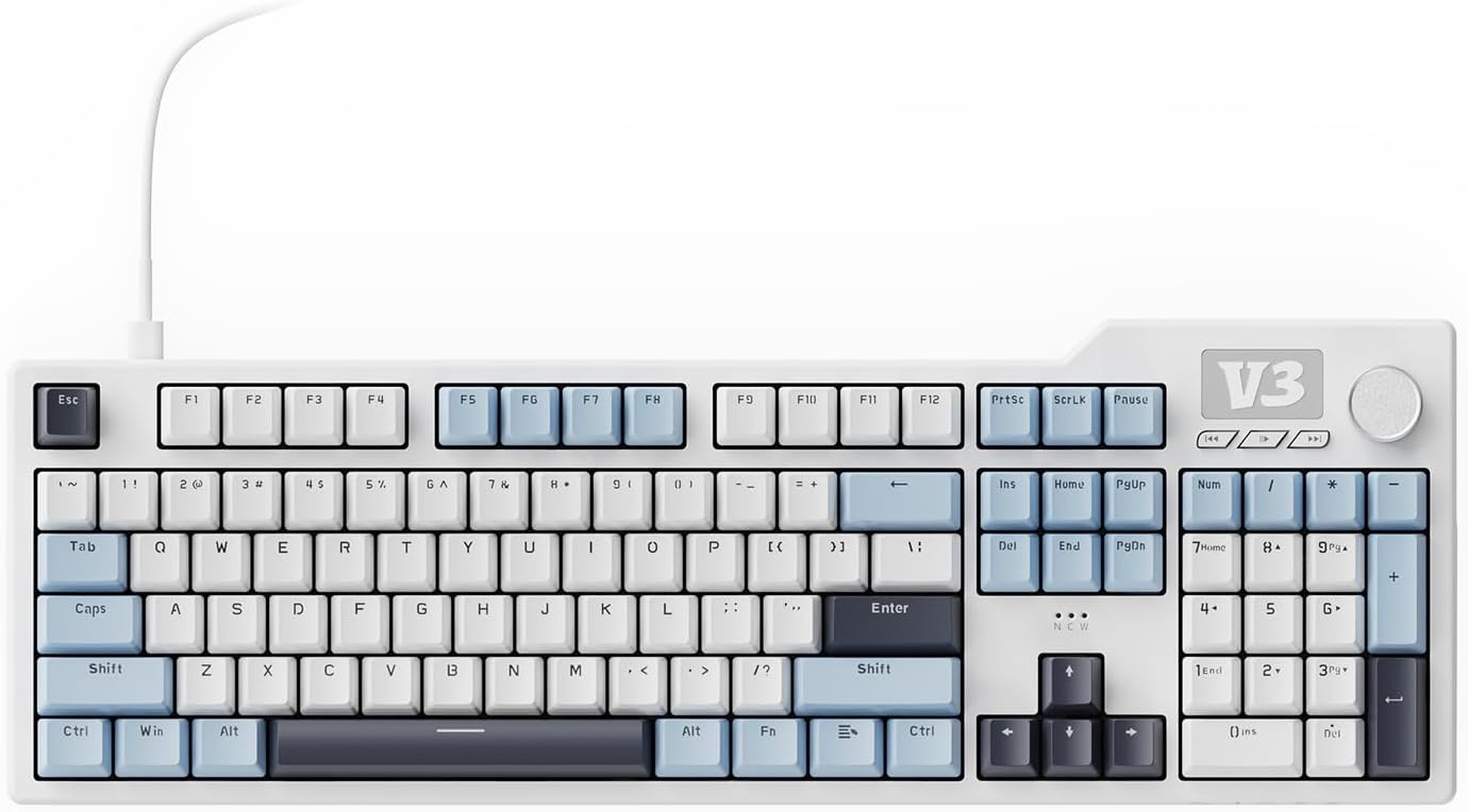 AJAZZ AK35I V3 104-Key Full Size Wired Gasket Mount Gaming Keyboard with Multimedia Buttons & Knob Control | Five Layer Pad | OEM Profile PBT Keycaps | Blue Backlit Custom Keyboard