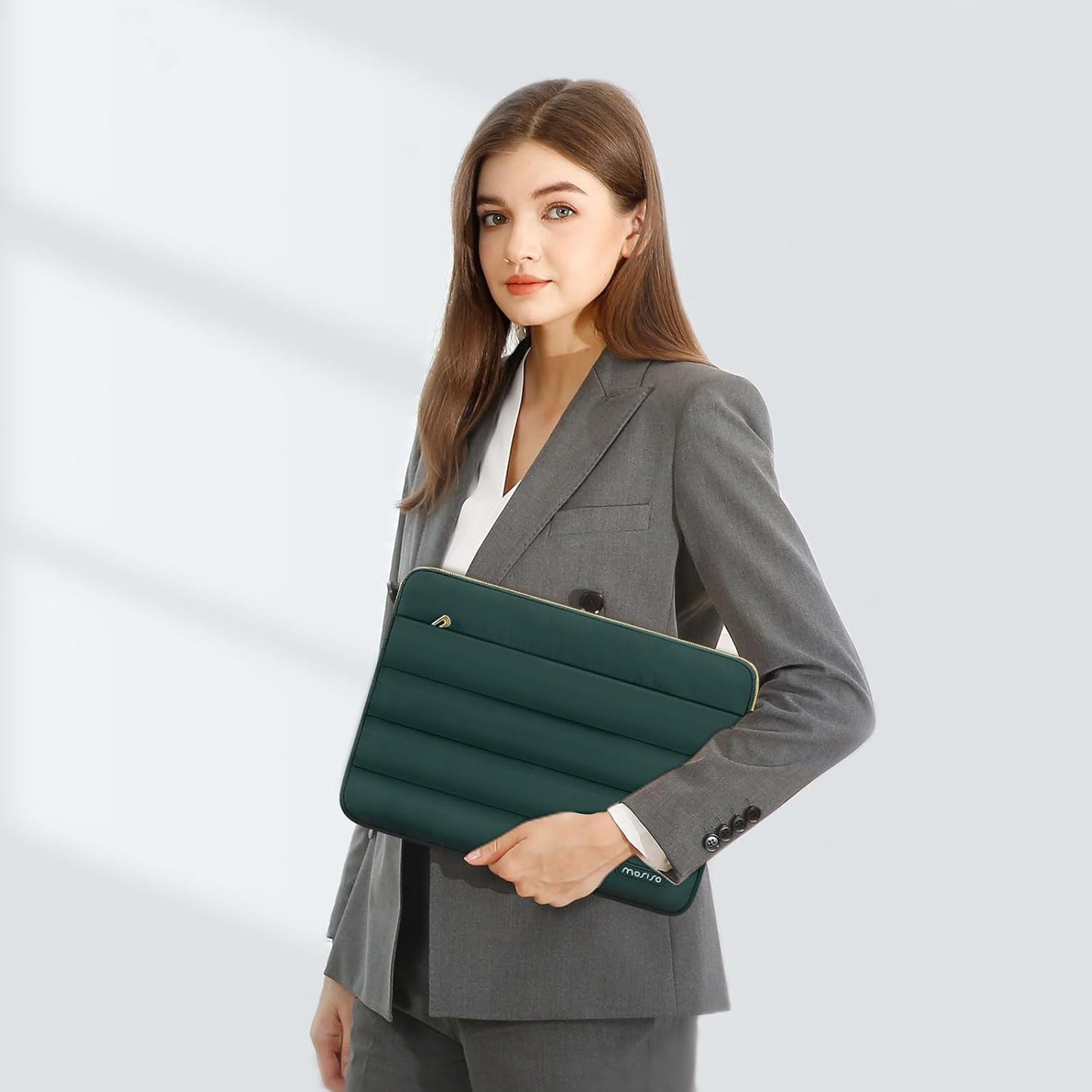 MOSISO 15-15.6 inch Laptop Case, 16 inch Puffy Laptop Sleeve Compatible with MacBook Pro 16, HP Dell ASUS Acer Toshiba Lenovo Notebook Computer, Polyester Horizontal Bag with Small Case, Peacock Green
