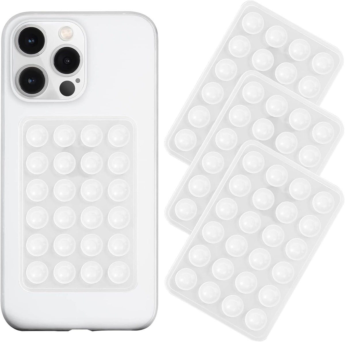Silicone Suction Phone Case Mount 3 Pack, Silicon Adhesive Suction Cup Phone Mount, Non Slip Sticky Phone Grip for Cellphone, Strong Grip Holder for Selfies and Videos (Translucent)