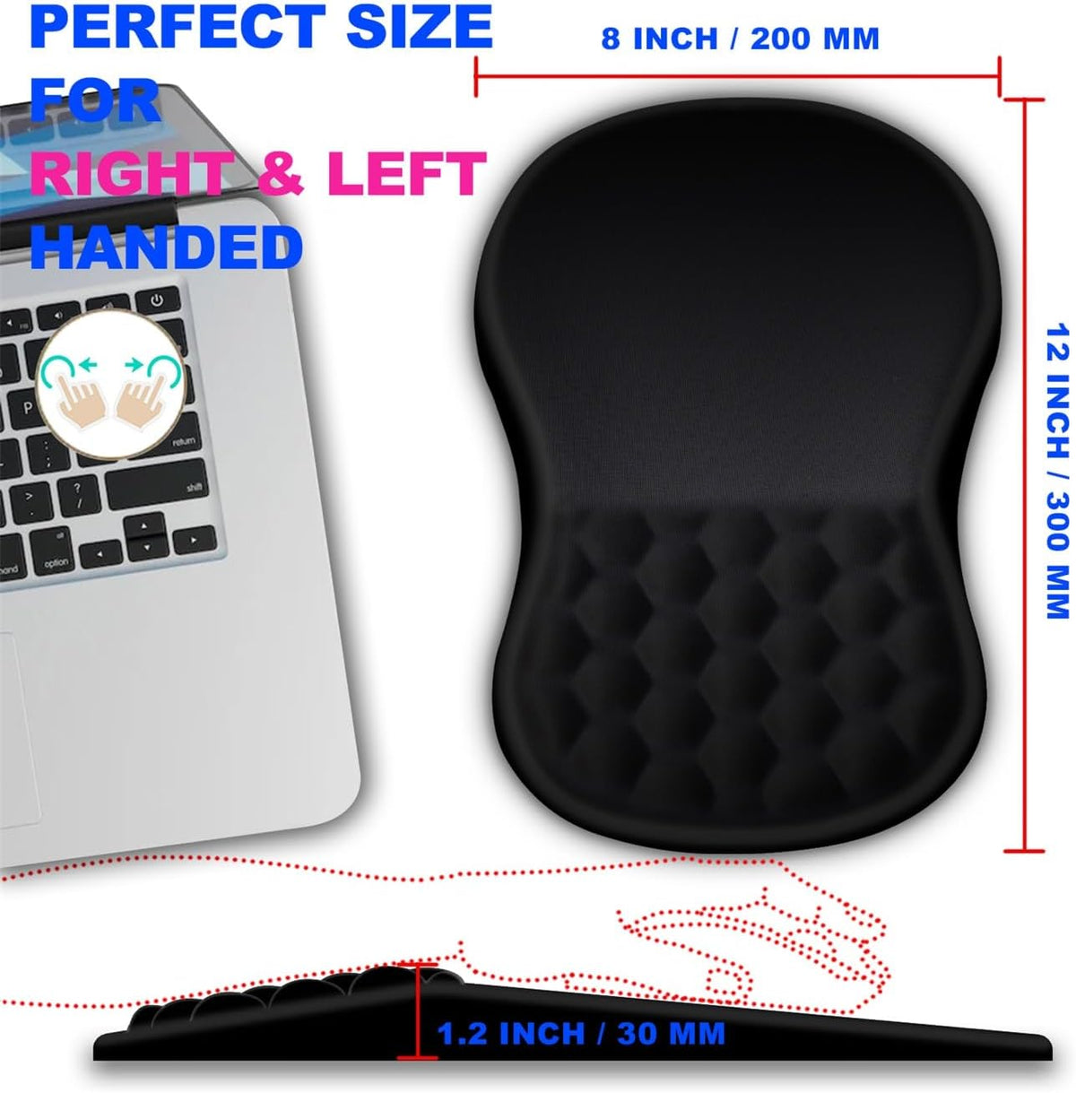 Mouse Pad Wrist Support, Ergonomic Mouse Pad with Massage Dot, Comfortable Computer Mouse Pad for Laptop, Wrist Rest Pain Relief Mousepad with Non-Slip PU Base for Office & Home, 12 x 8 in