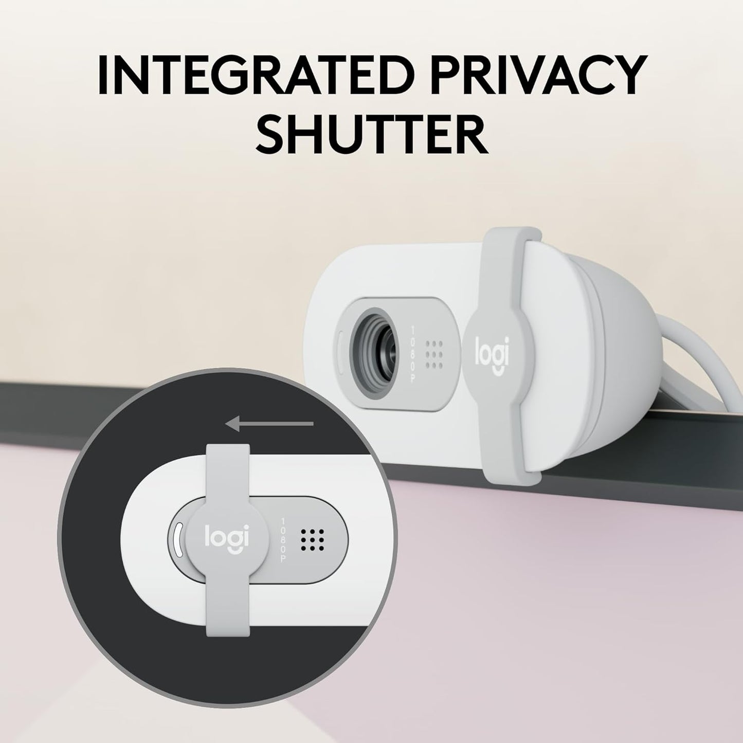Logitech Brio 100 Full HD 1080p Webcam for Meetings, Streaming, Desktop, Laptop, PC - Built-in Mic, Shutter, USB-A, Teams, Zoom - Off-White