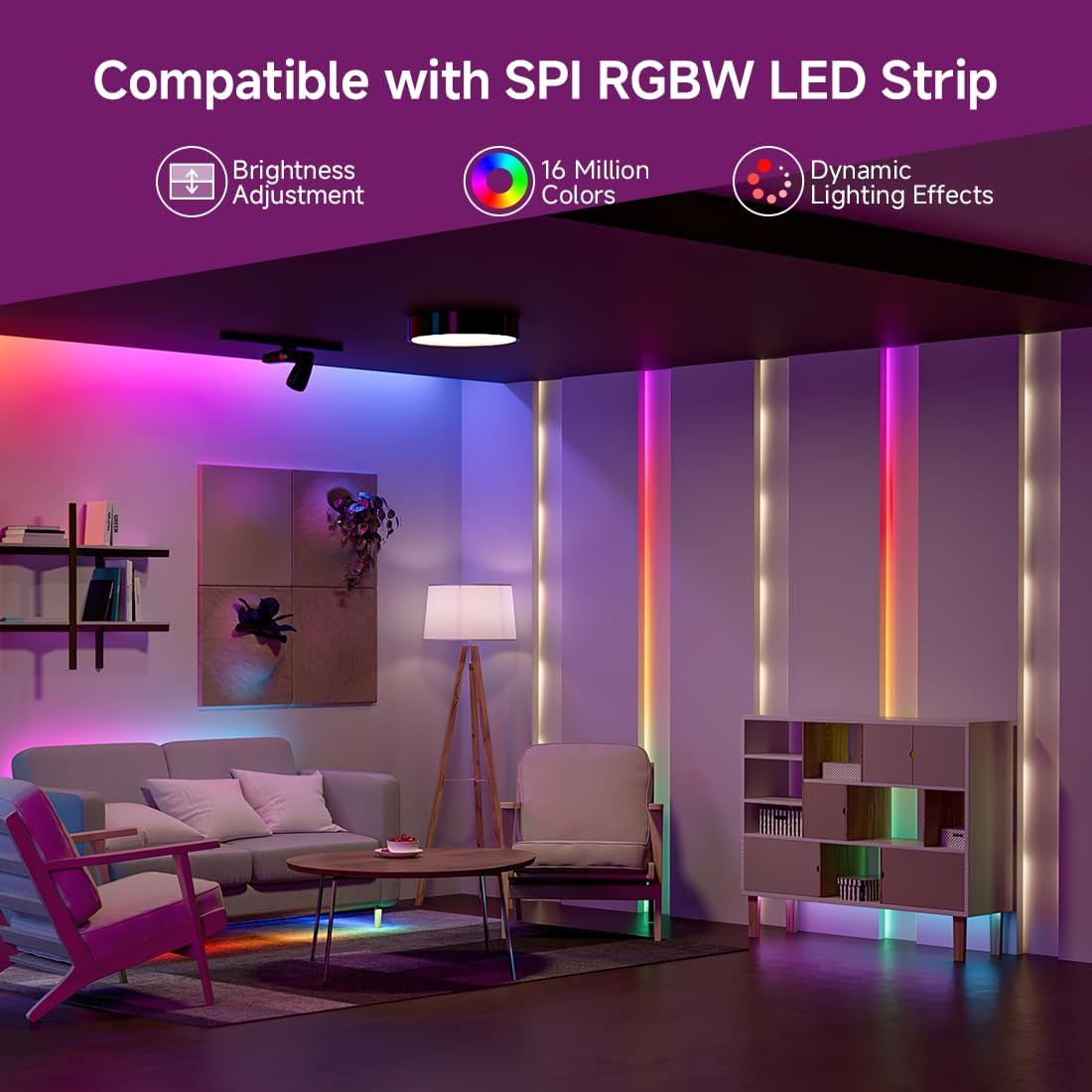 BTF-LIGHTING 2.4G WiFi DR04W SPI RGBW Controller RC03RF RF Remote Tuya APP/Smart Life/Google Home/Alexa Control Support SK6812RGBW SMD/FCOB WS2814 IC etc Addressable RGB+W LED Strip STA Mode