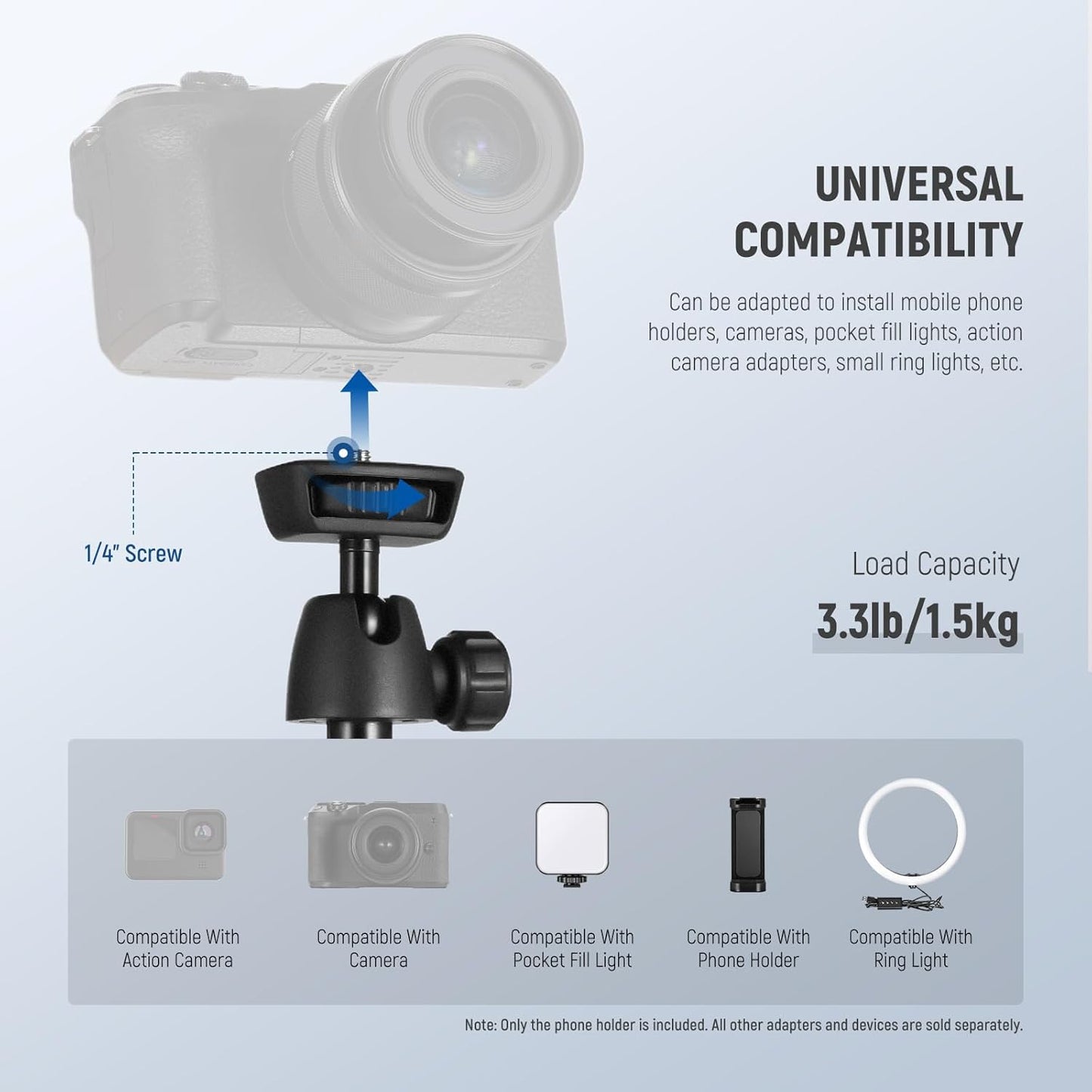 NEEWER Phone Tripod for Cell Phone & Camera with Remote, 62.9" All Metal Selfie Stick Travel Vlog Tripod Stand for iPhone with Phone Holder, Portable Camera Tripod for Canon Sony DLSR GoPro, TS05